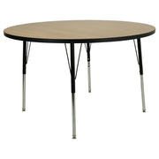 48" Round Thermofused Activity Table with Adjustable Standard Swivel Glide Legs - Pasadena Oak/Black