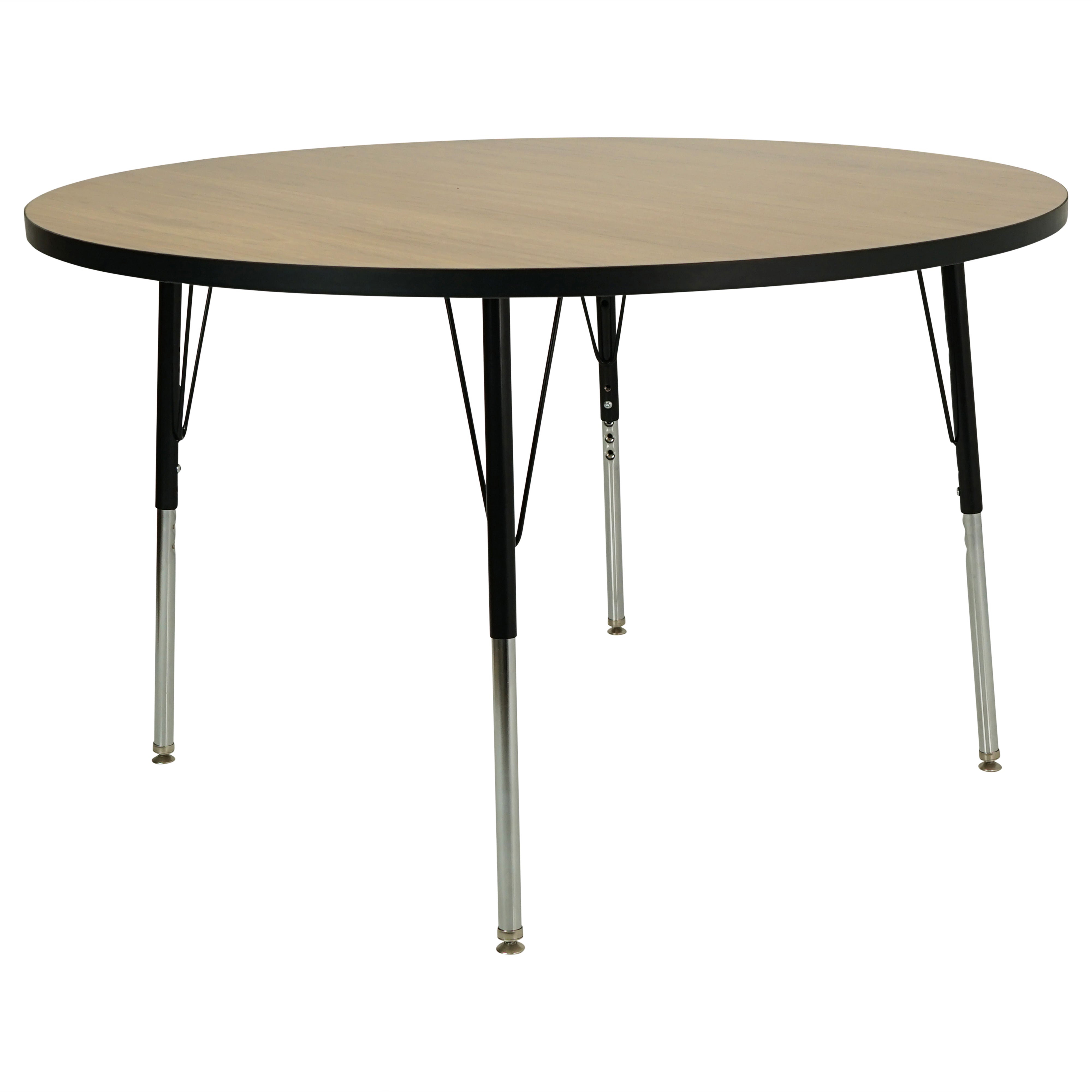 48" Round Thermofused Activity Table with Adjustable Standard Swivel Glide Legs - Pasadena Oak/Black
