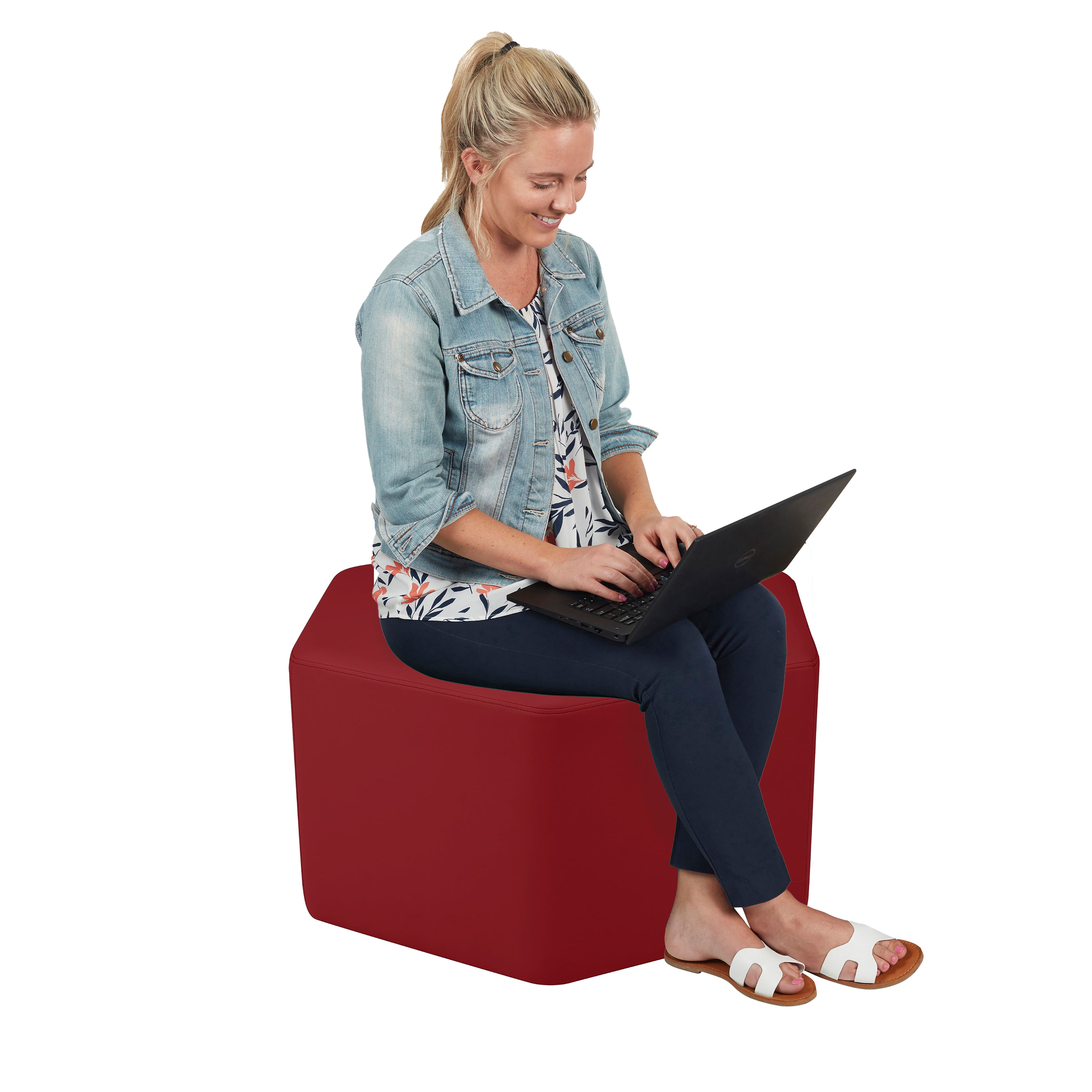 Pro Series Upholstered Hexagon Ottoman 18" Height - Crimson