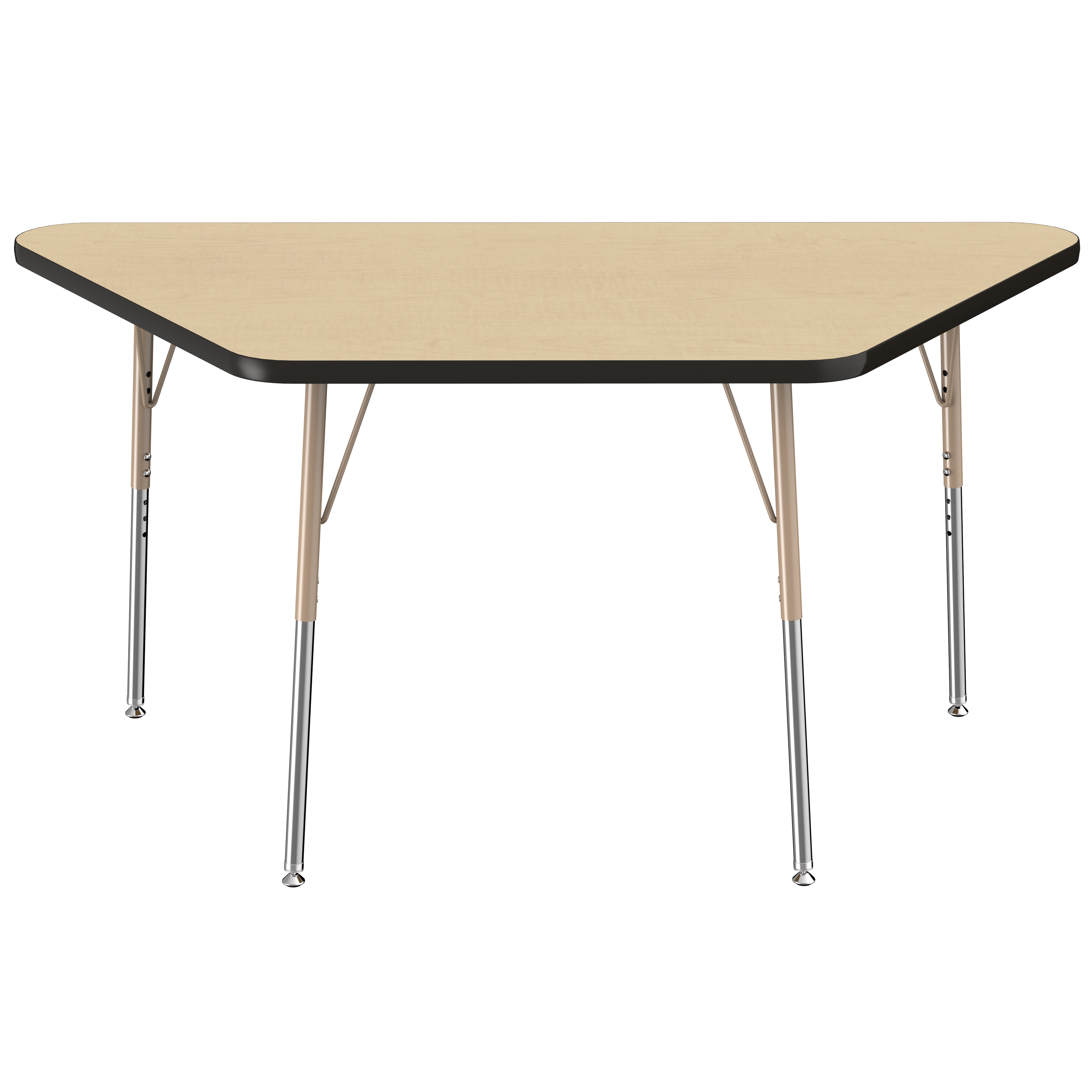 30" x 60" Trapezoid T-Molding Activity Table with Adjustable Standard Swivel Glide Legs - Maple/Black/Sand