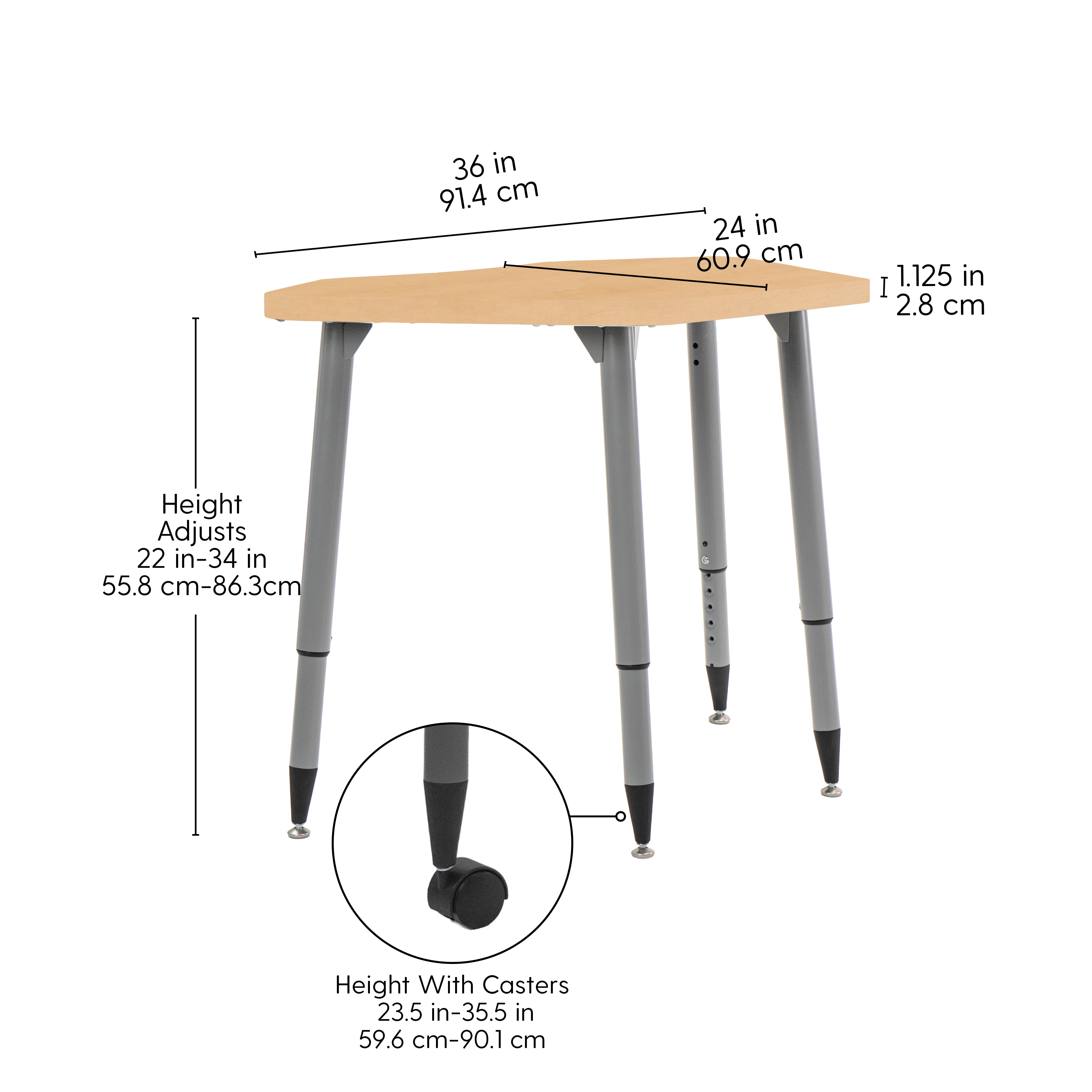 Adapte 24" x 36" Petal Woodgrain Activity Table with Adjustable Tapered Legs - Maple Grain/Silver