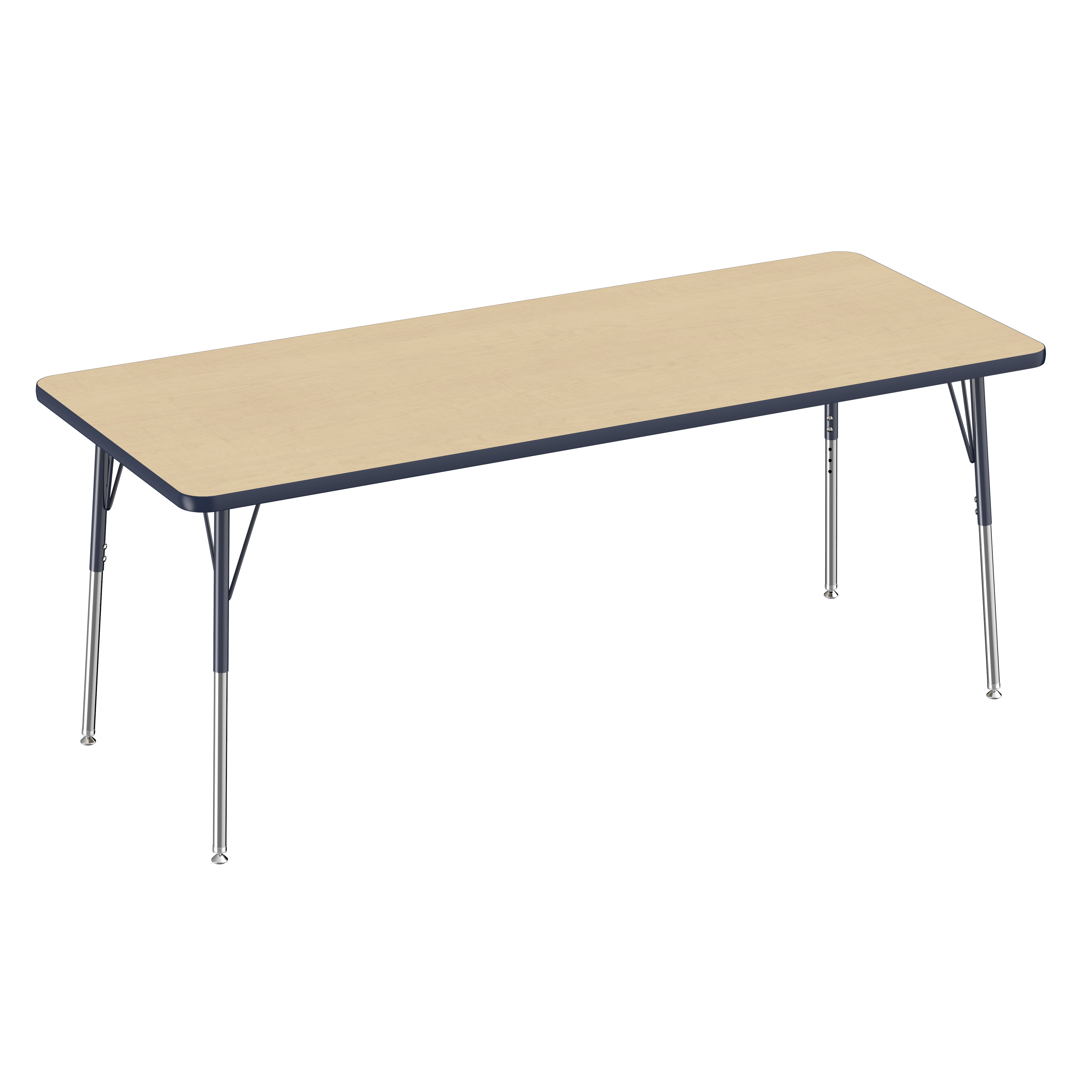 30" x 72" Rectangle T-Molding Activity Table with Adjustable Standard Swivel Glide Legs - Maple/Navy
