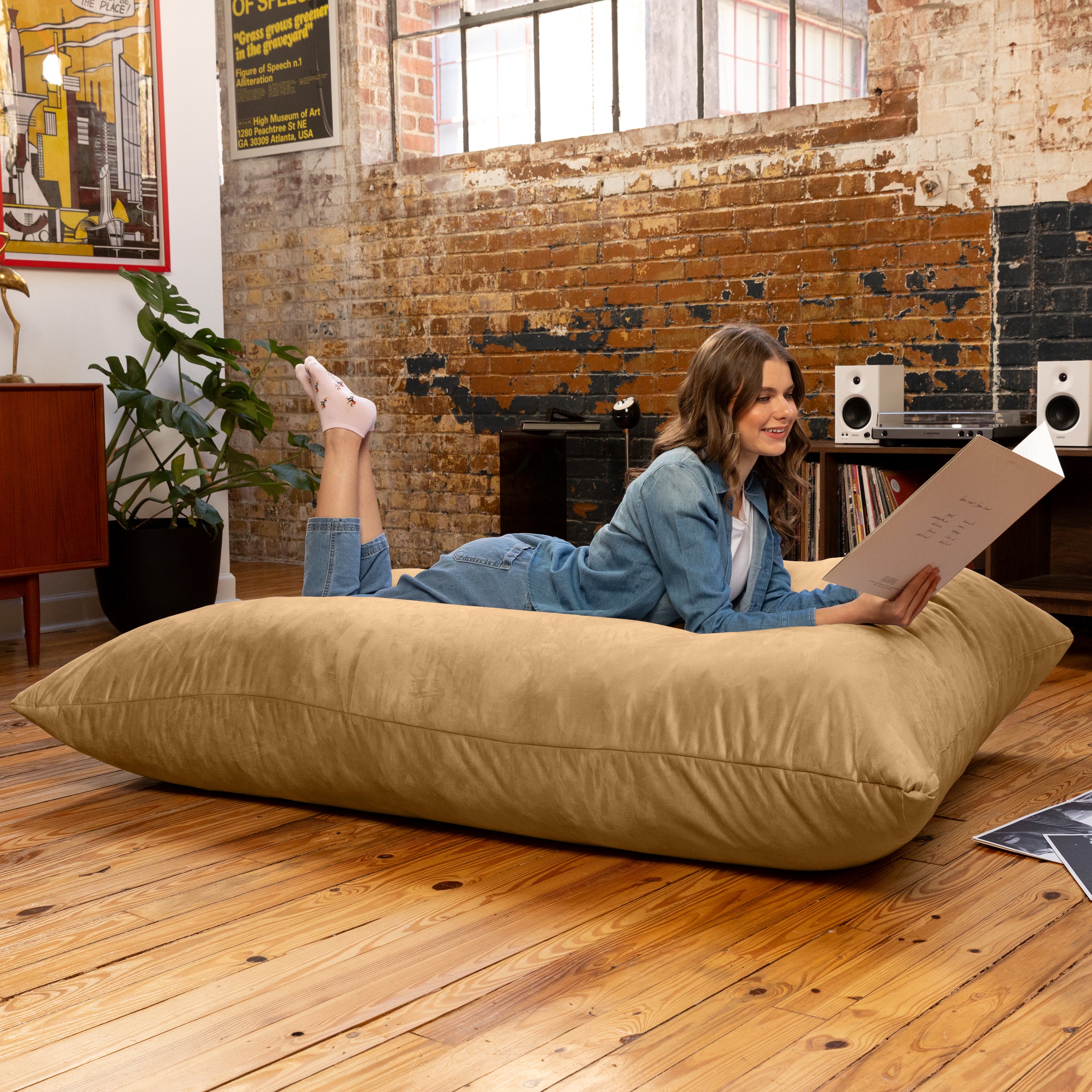 Jaxx Pillow Saxx 5.5-Foot - Huge Bean Bag Floor Pillow and Lounger, Camel