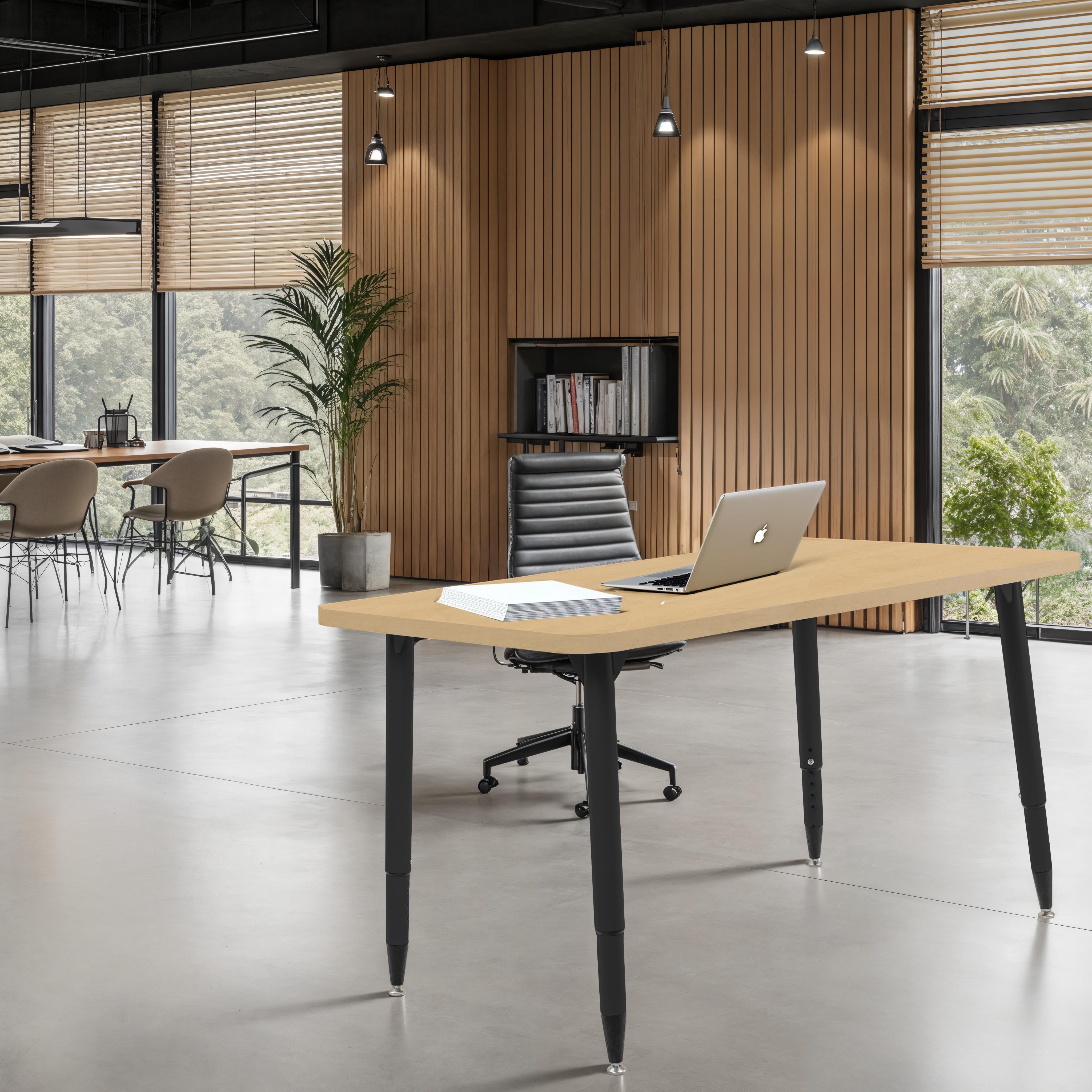 Adapte 30" x 48" Rectangle Woodgrain Activity Table with Adjustable Tapered Legs - Maple Grain/Black