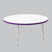 48" Round Thermofused Activity Table with Adjustable Standard Swivel Glide Legs - White/Eggplant/White
