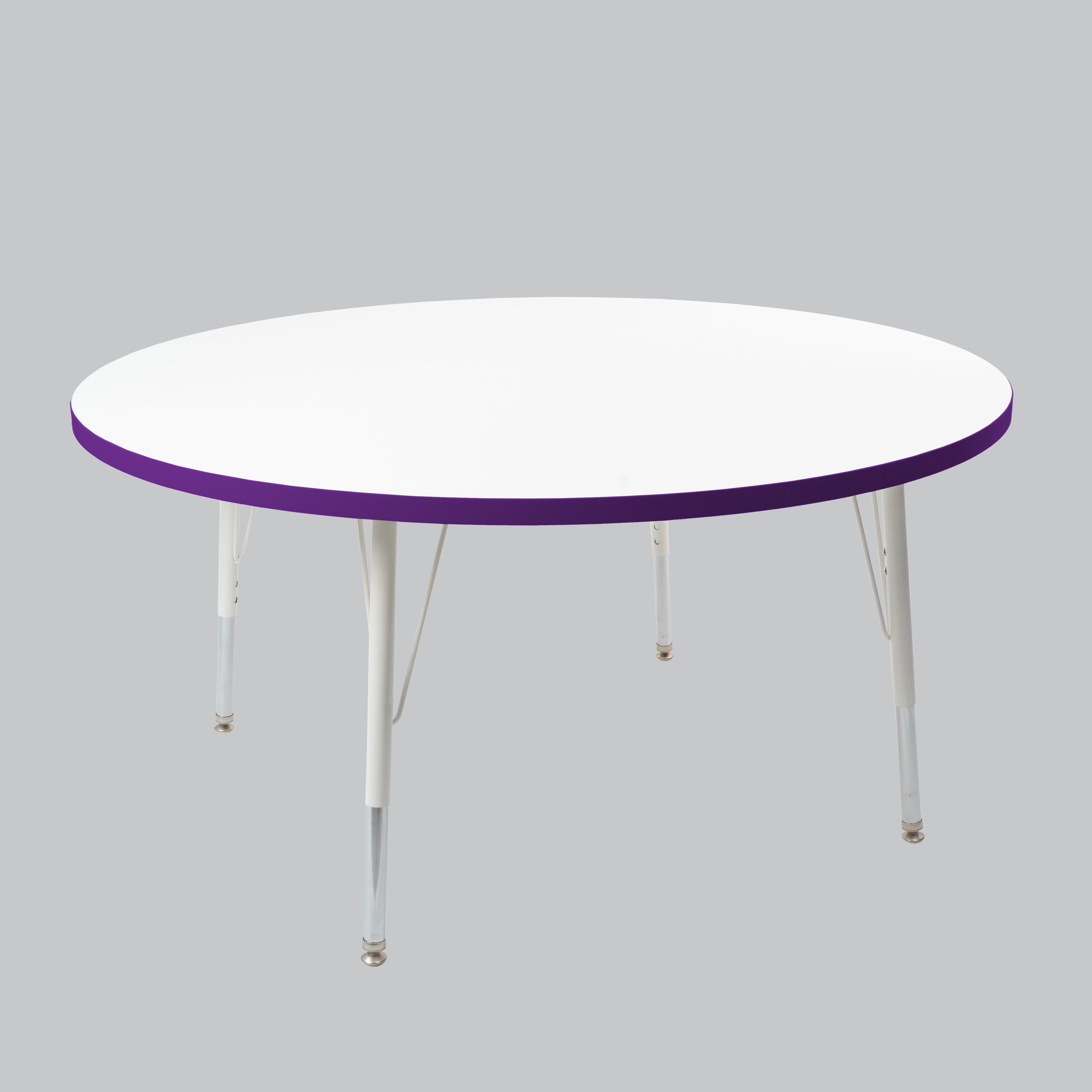 48" Round Thermofused Activity Table with Adjustable Standard Swivel Glide Legs - White/Eggplant/White