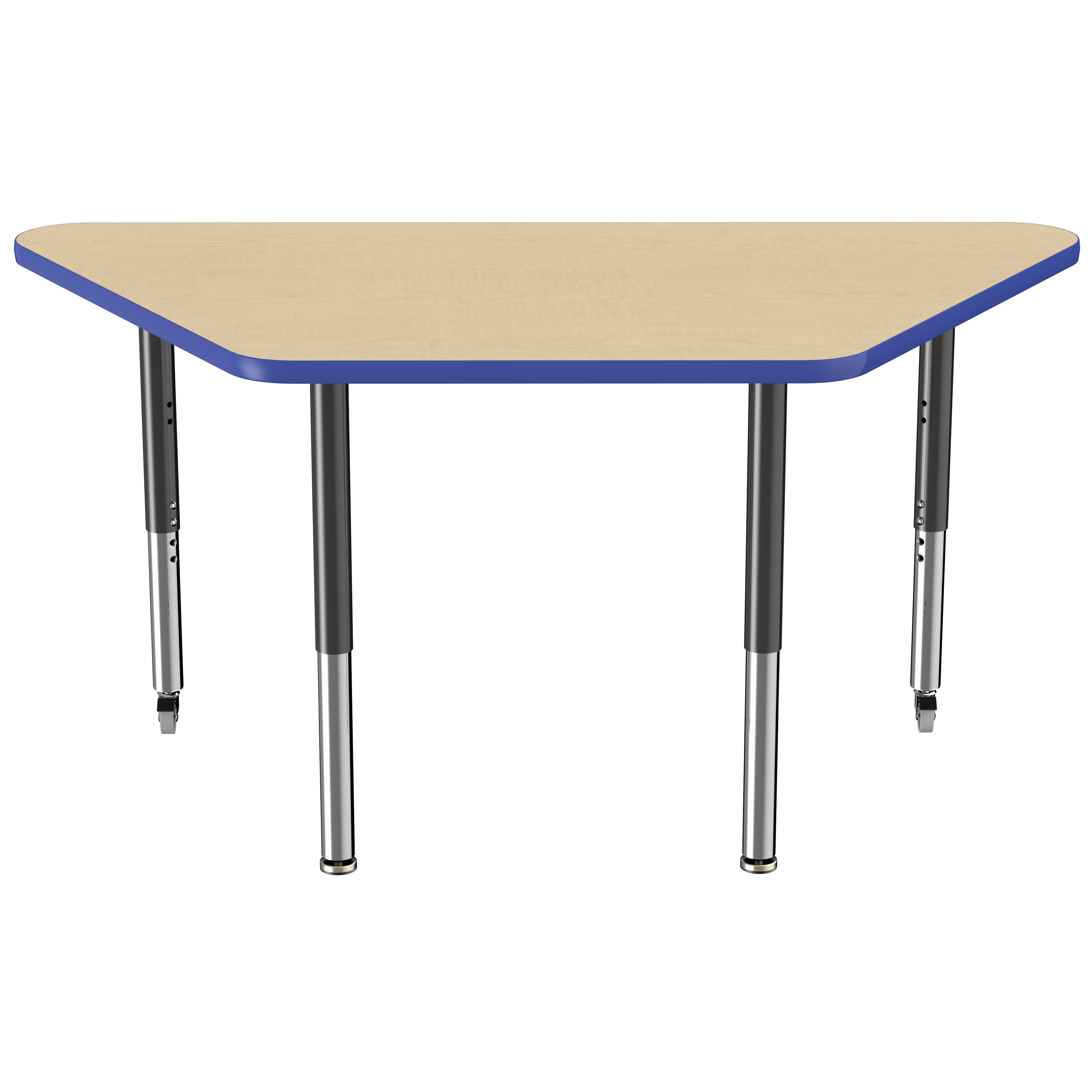 30" x 60" Trapezoid T-Molding Activity Table with Adjustable Super Legs - Maple/Blue/Black