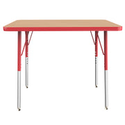 24" x 36" Rectangle T-Molding Activity Table with Adjustable Standard Swivel Glide Legs - Maple/Red