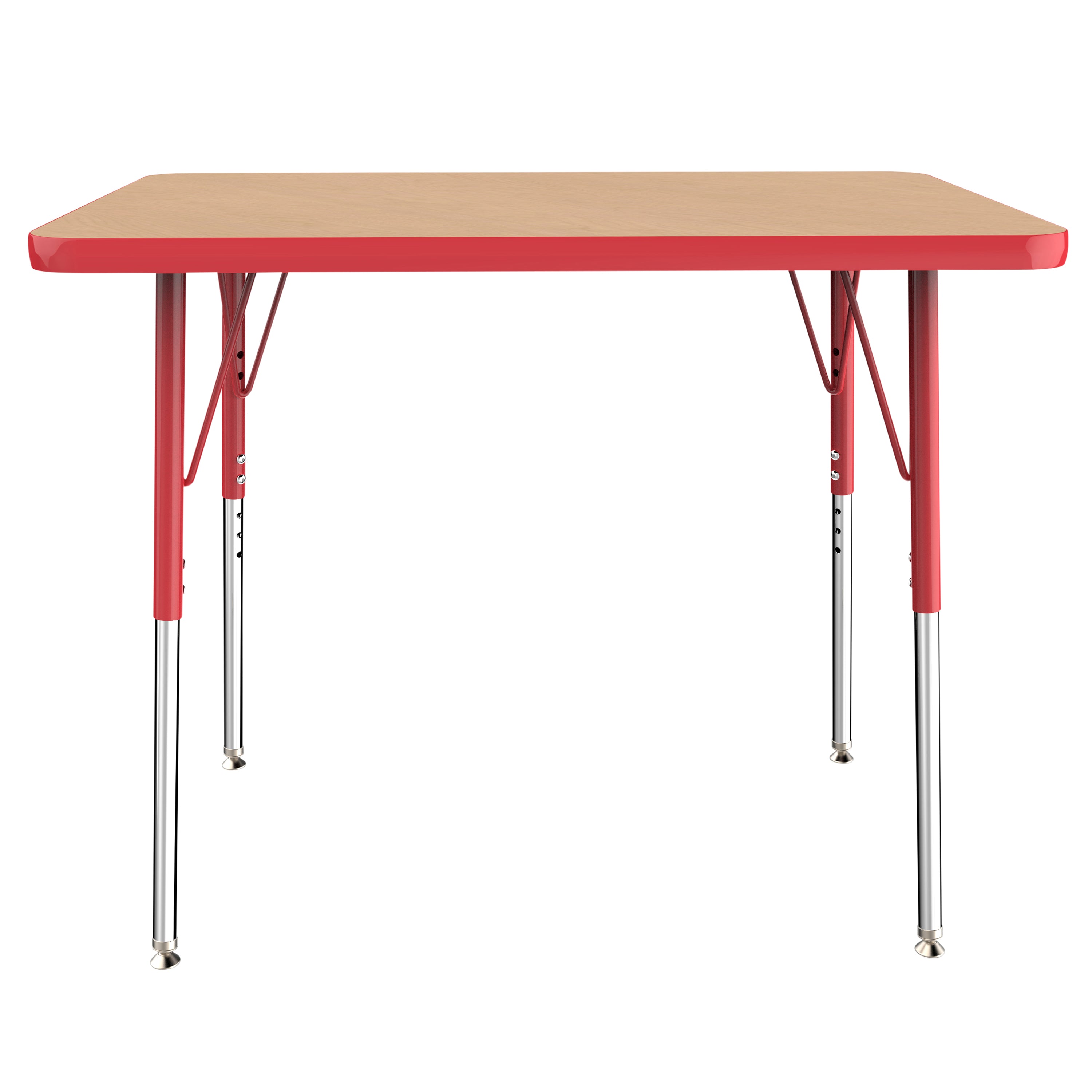 24" x 36" Rectangle T-Molding Activity Table with Adjustable Standard Swivel Glide Legs - Maple/Red