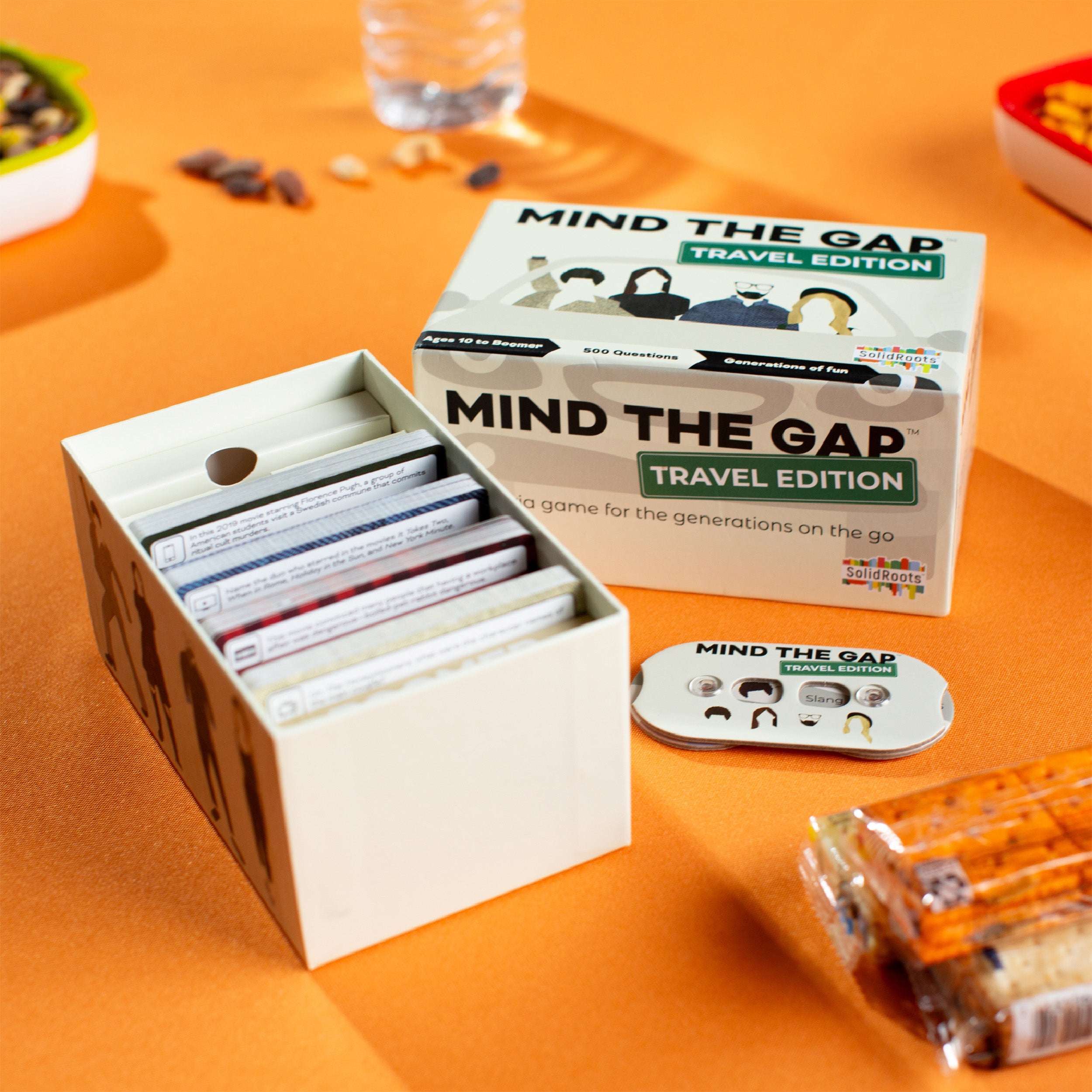 Spin Master Games, SolidRoots Mind the Gap Travel Edition, A Trivia Game for All Generations, Road Trip Fun on the Go, 2-12 Players, for Ages 10 & Up