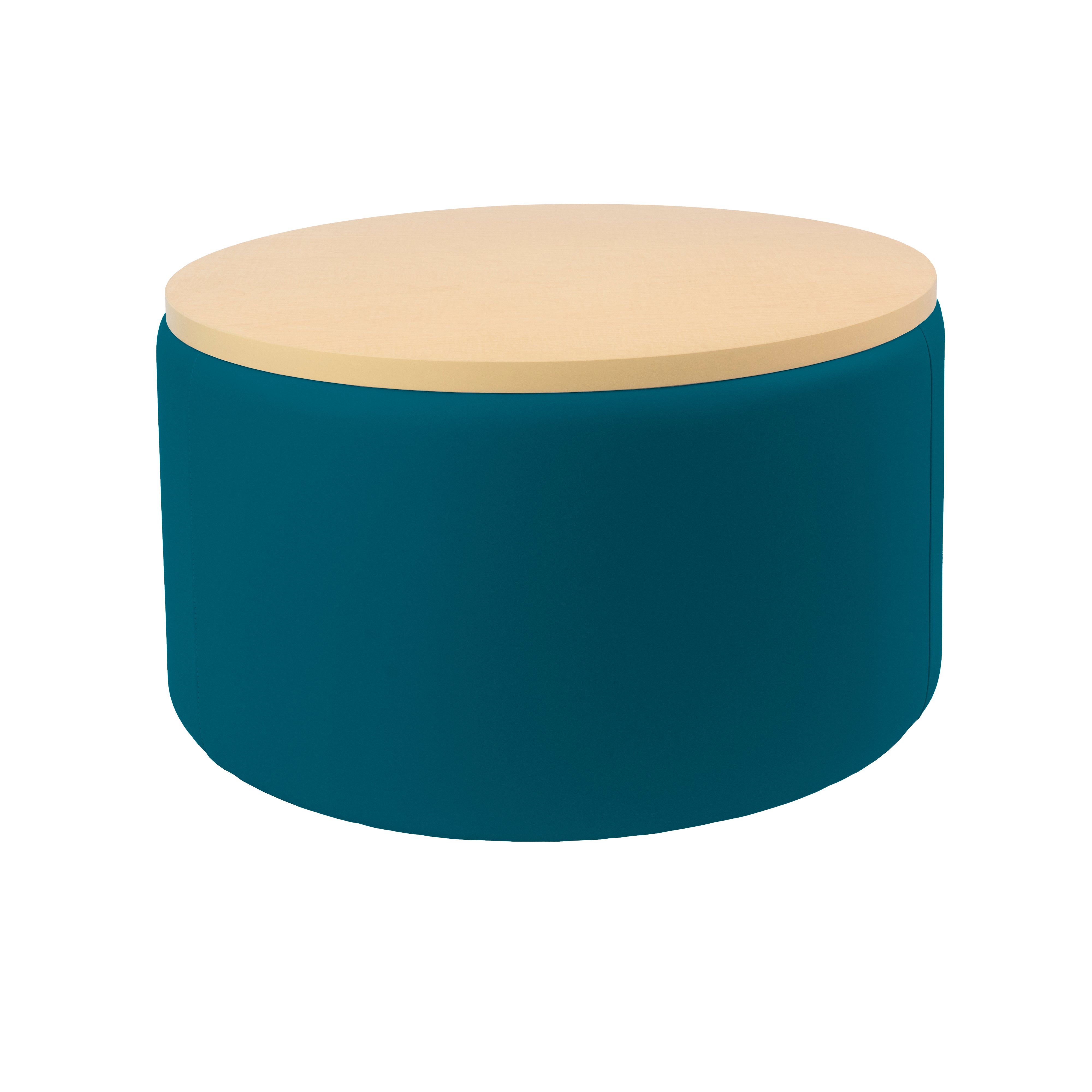 Pro Series Upholstered 30" Round Ottoman Table 18" Height - Teal/Maple