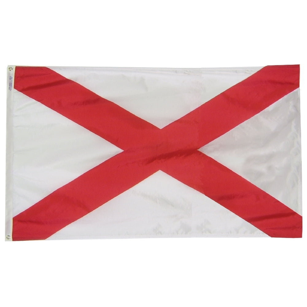Alabama State Flag 2x3 ft. Nylon SolarGuard Nyl-Glo 100% Made in USA to Official State Design Specifications.