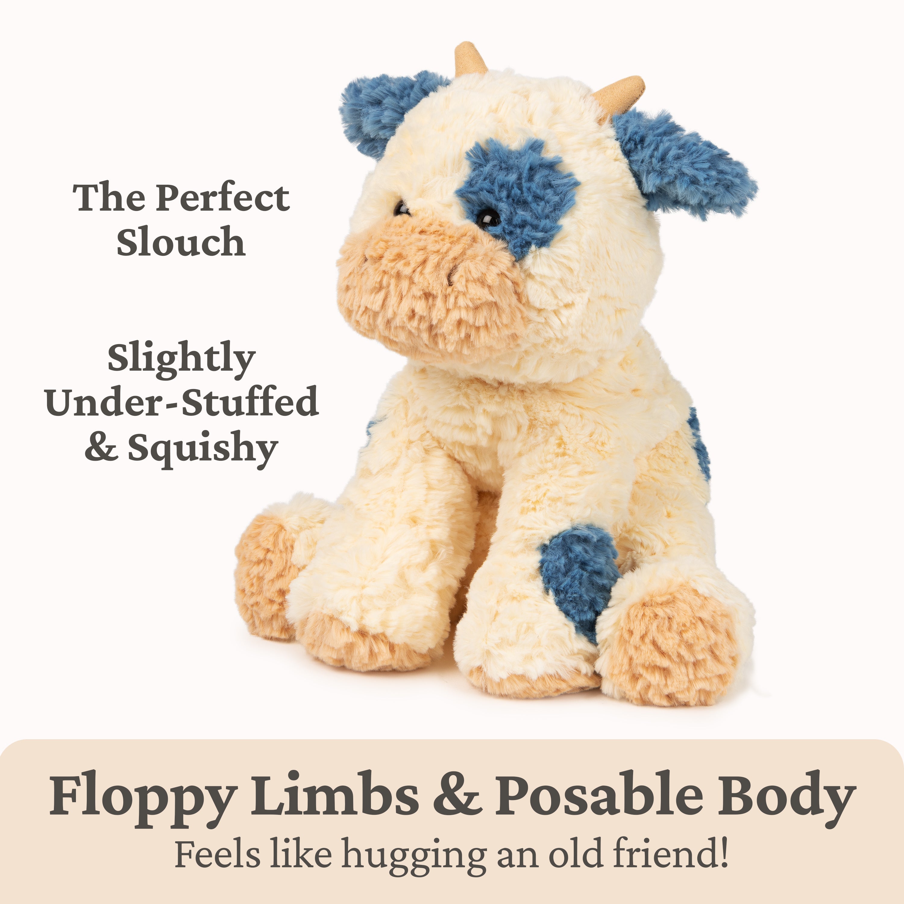 GUND Cozys Collection Cow, Stuffed Animal for Ages 1 and Up, Spring Decor Plush Toy, Cream/Blue, 10”