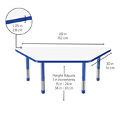 30" x 60" Trapezoid Dry-Erase Activity Table with Adjustable Chunky Legs - Whiteboard/Blue