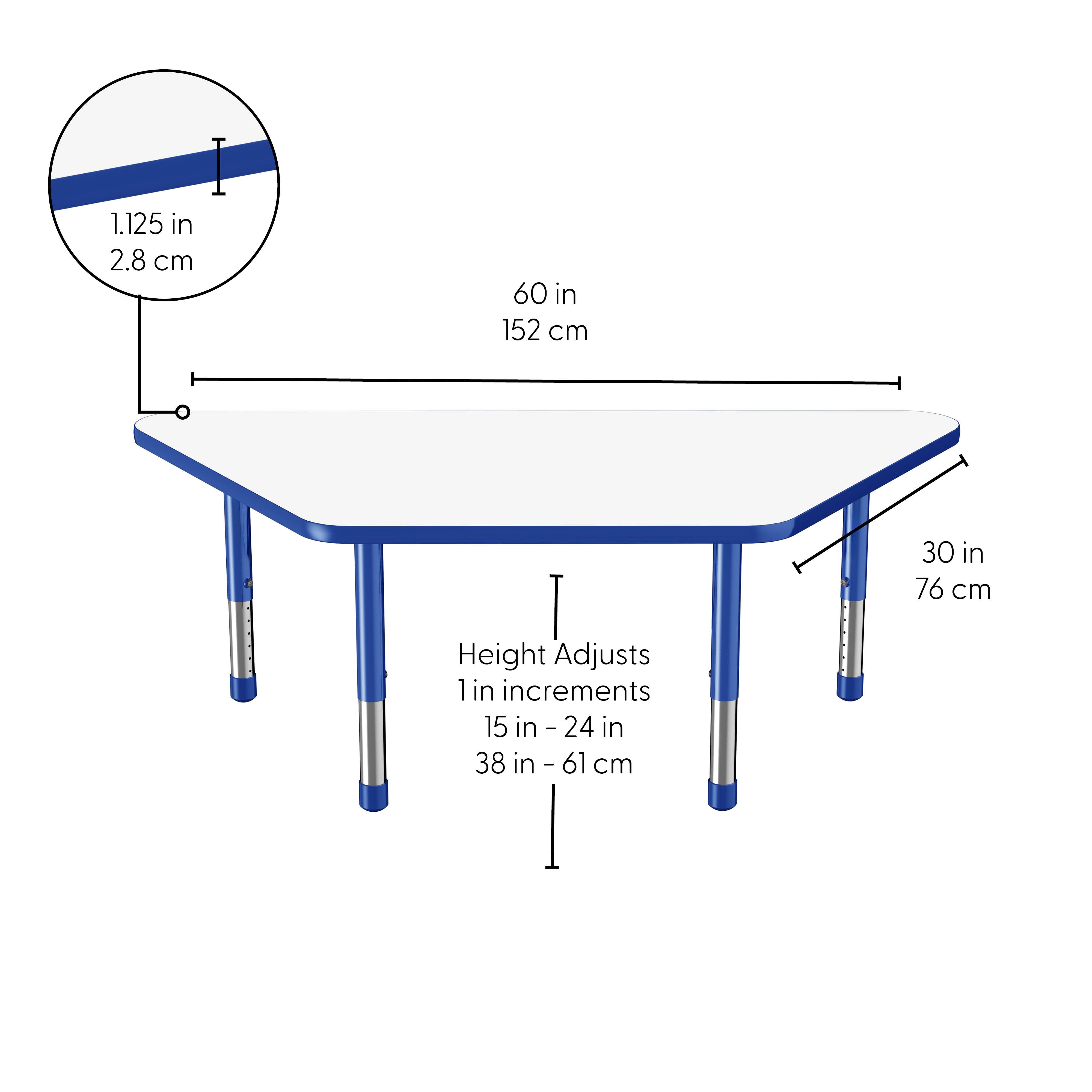 30" x 60" Trapezoid Dry-Erase Activity Table with Adjustable Chunky Legs - Whiteboard/Blue