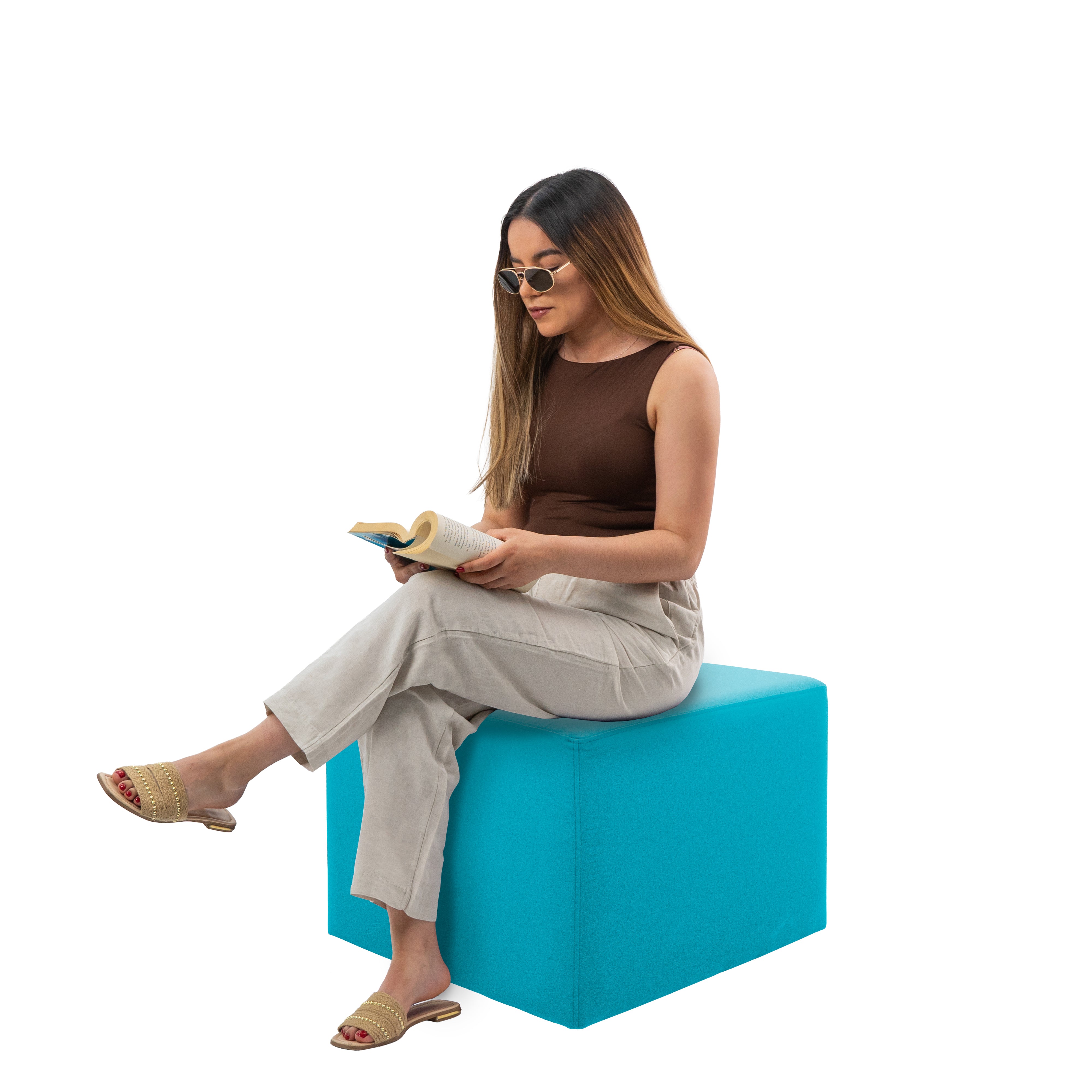Outdoor 24" Square Ottoman with Sunbrella®, 18" H - Canvas Aruba