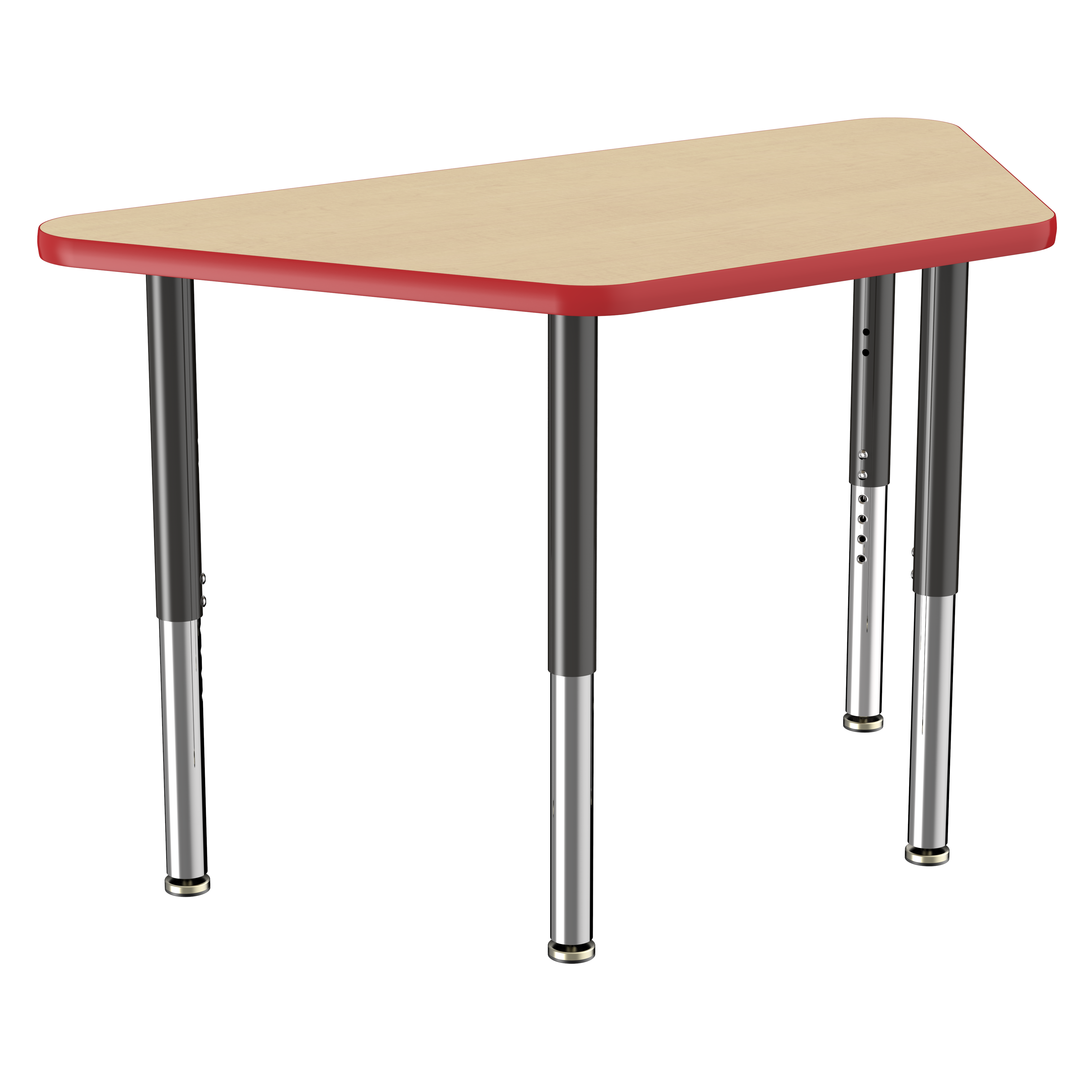 24" x 48" Trapezoid T-Molding Activity Table with Adjustable Super Legs - Maple/Red/Black