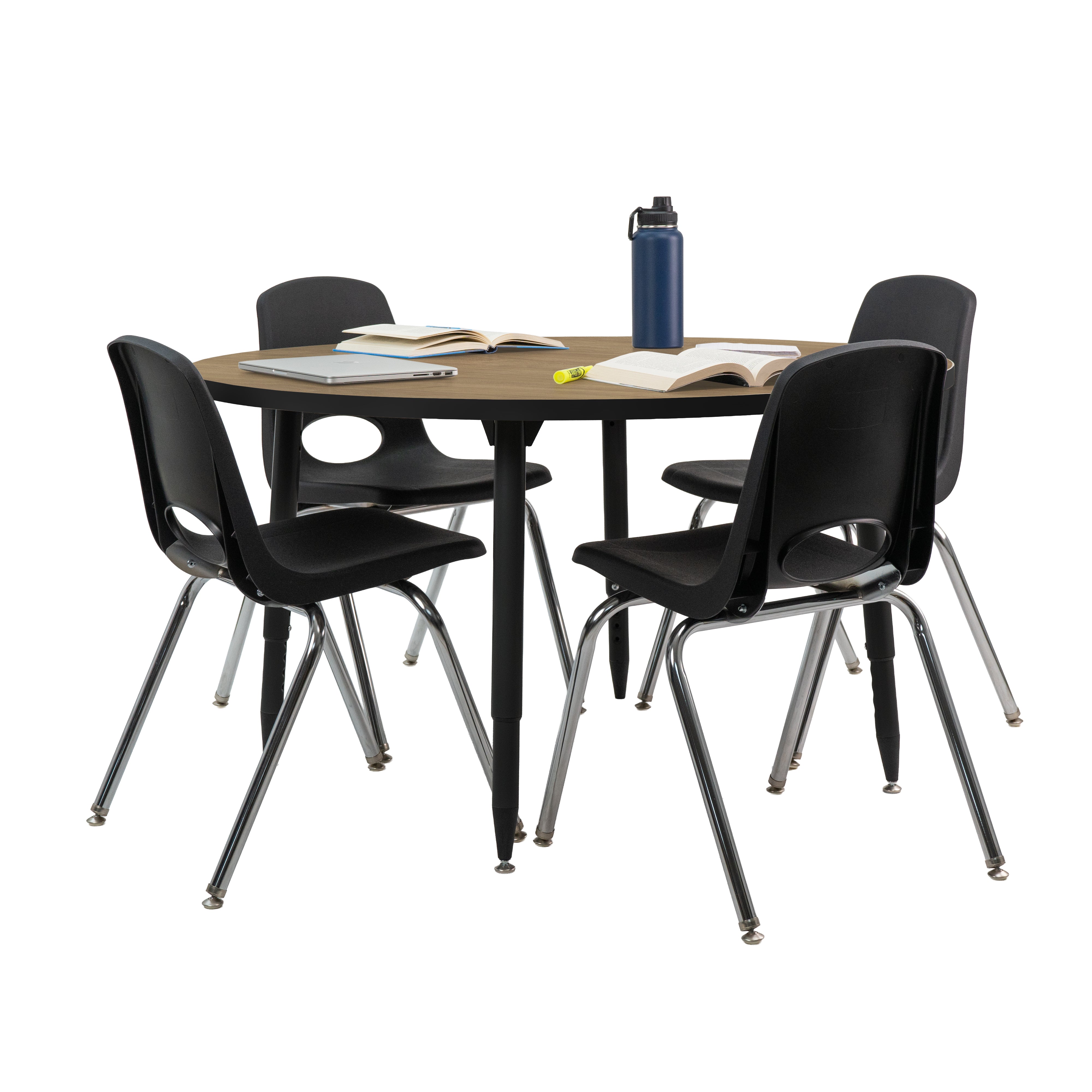 Adapte 48" Round Thermofused Activity Table with Adjustable Tapered Legs - Pasadena Oak/Black