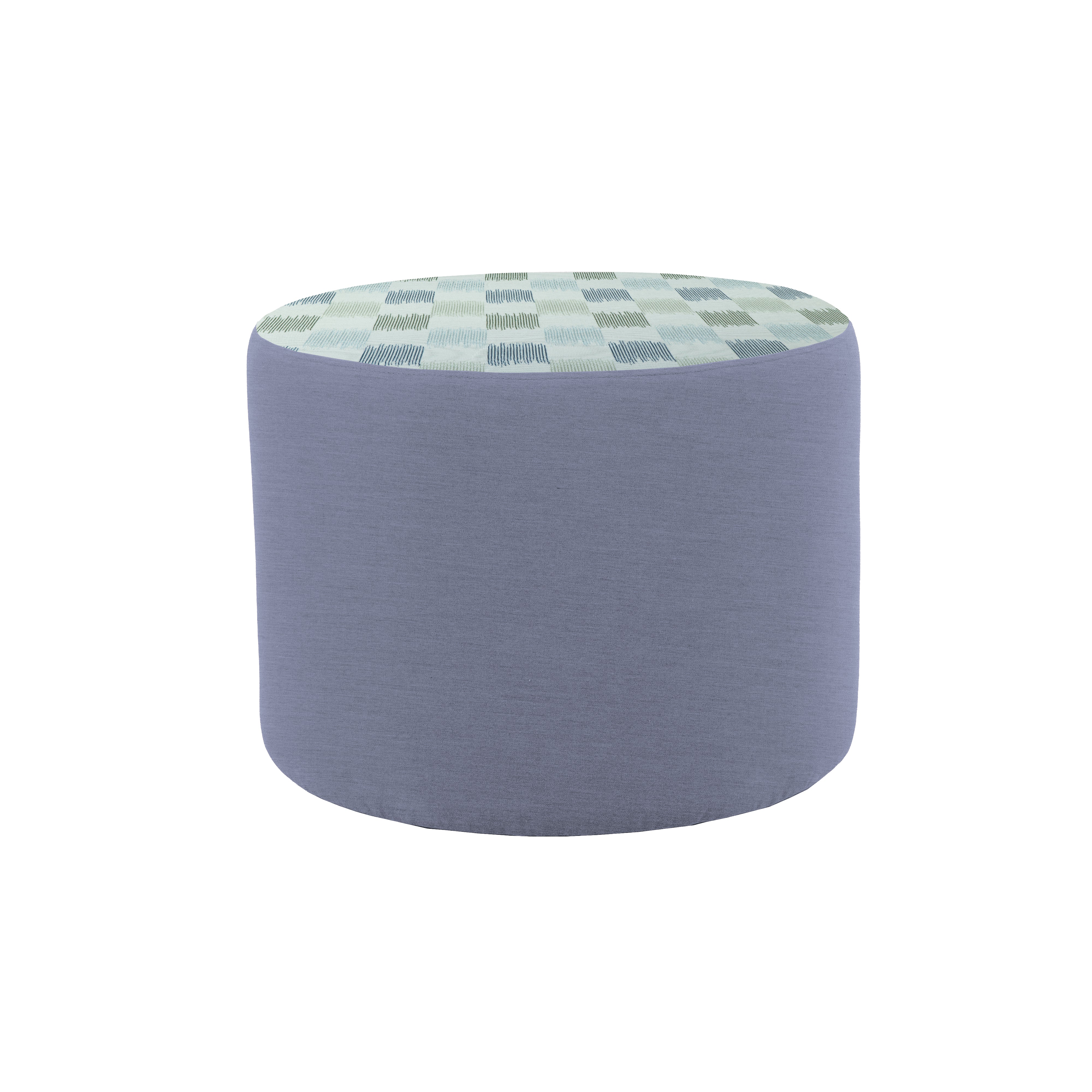 Outdoor 24" Round Ottoman with Sunbrella, 18" H - Dream Mist/Canvas Haze