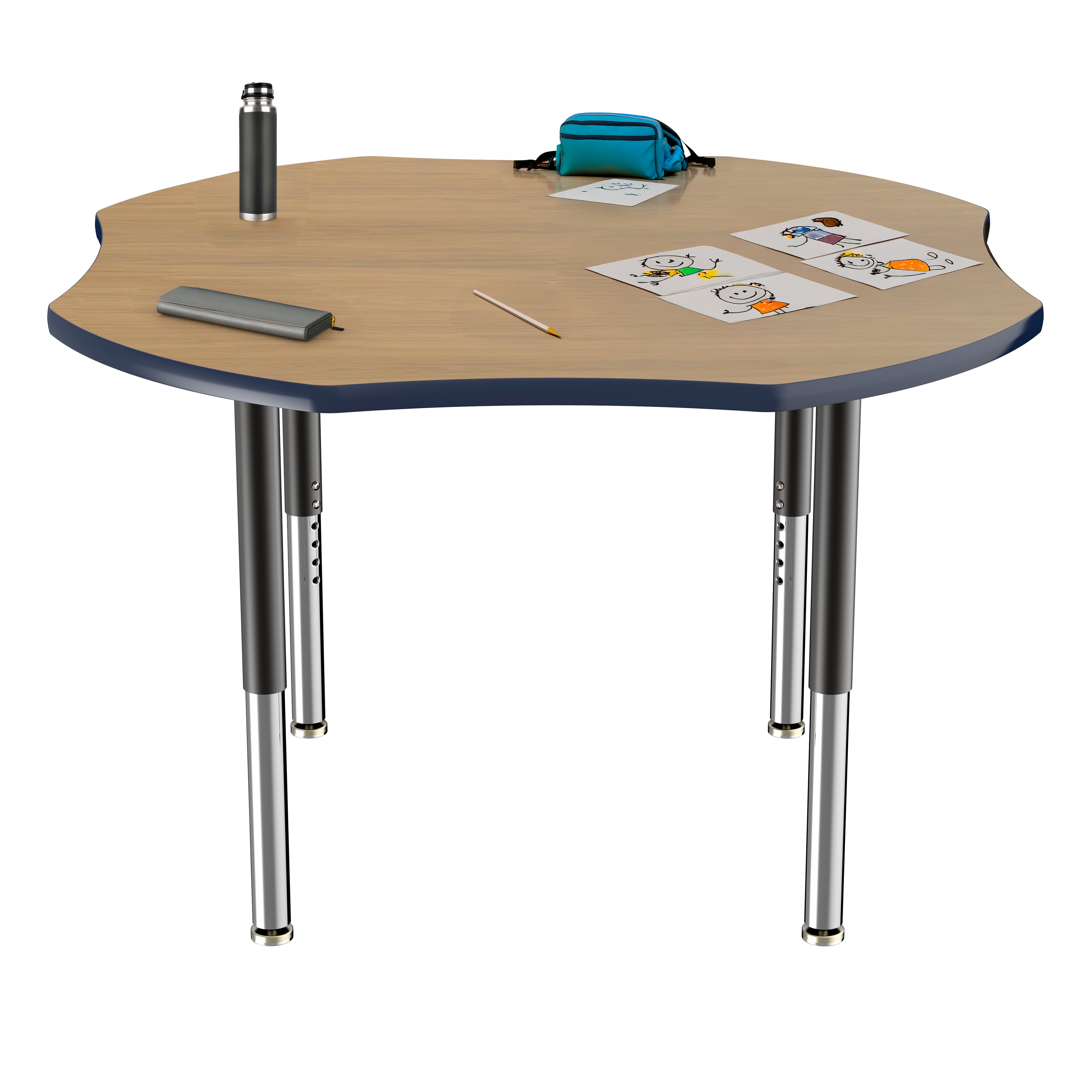 48" x 48" Clover T-Molding Activity Table with Adjustable Super Legs - Pasadena Oak/Navy/Black