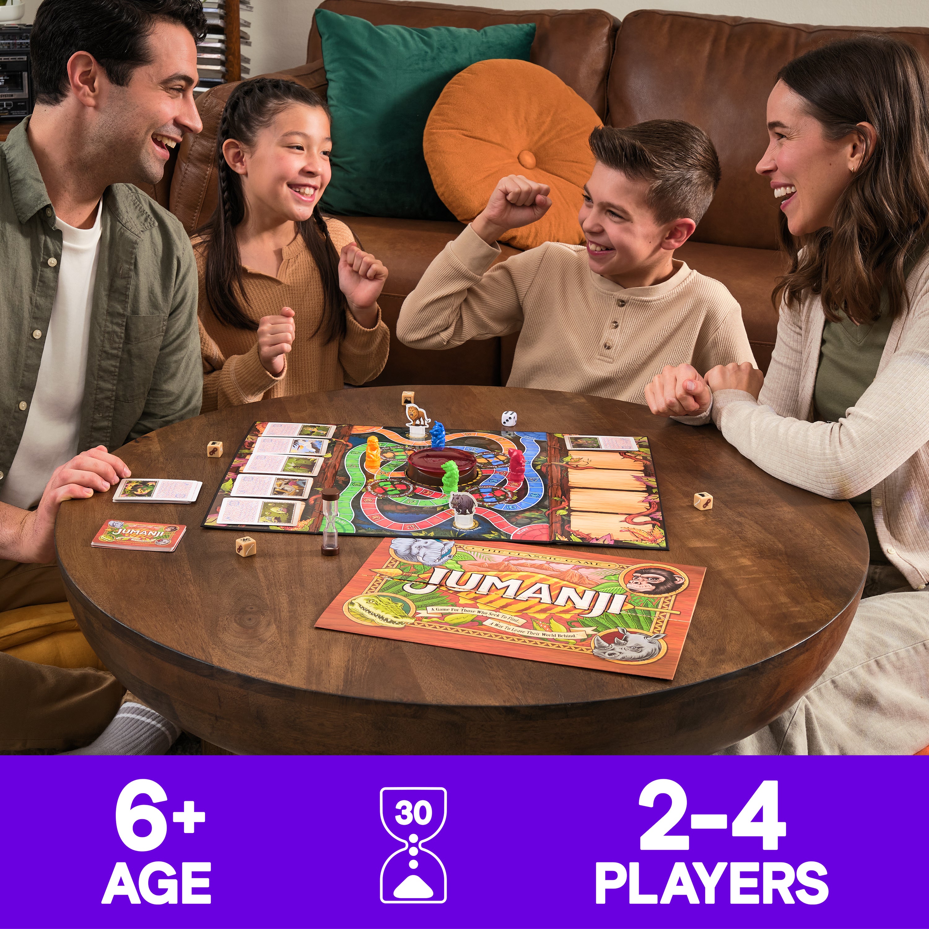 Spin Master Games, Jumanji 30th Anniversary Edition, The Classic Thrilling Adventure Family Board Game Based on the Action-Comedy Movie, Updated Jungle Challenges, 2-4 Players, for Ages 6 & Up