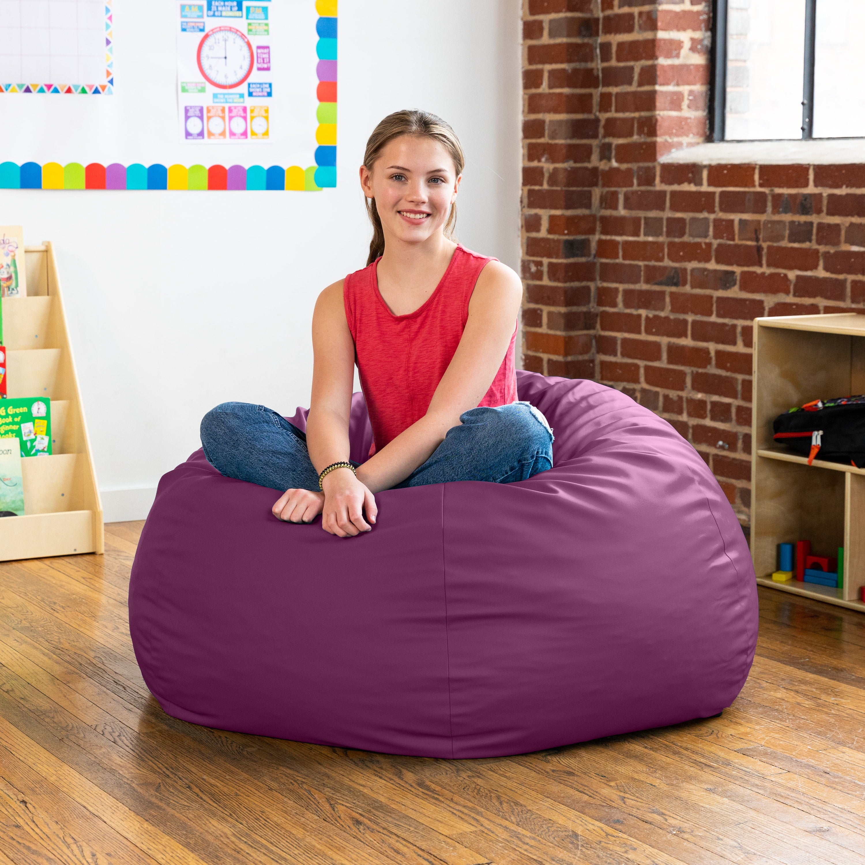 Jaxx Gumdrop Commercial Grade Bean Bag for Educational Environments, Large Size - Premium Vinyl - Plum