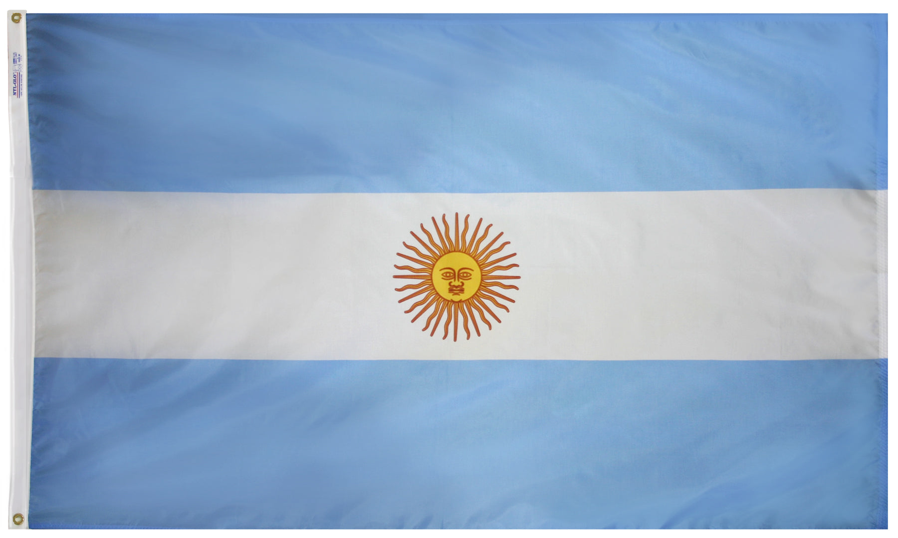Argentina Flag 4x6 ft. Nylon SolarGuard Nyl-Glo 100% Made in USA to Official United Nations Design Specifications.