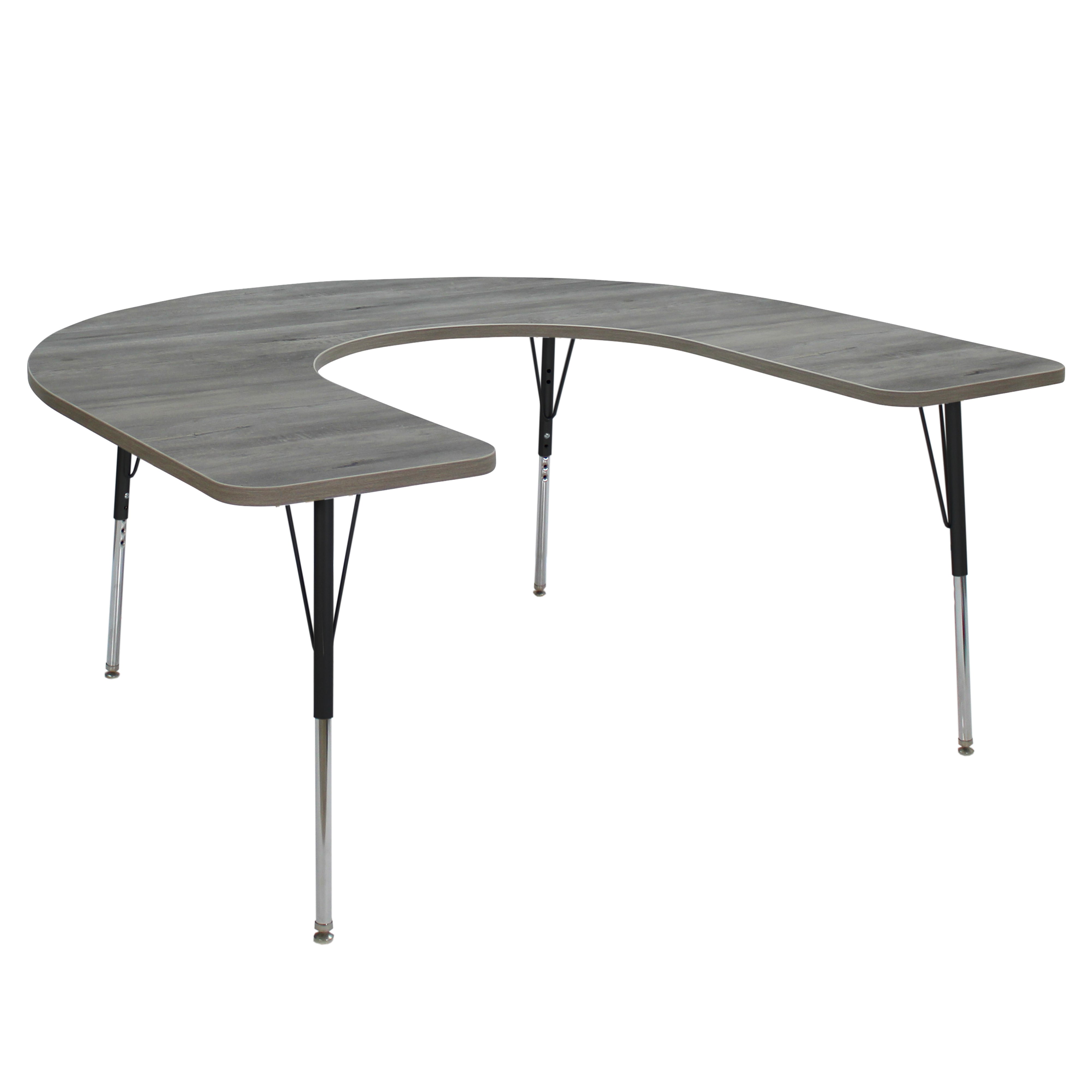 60" x 66" Horseshoe La Madera Activity Table with Standard Legs - Light Gray Wood/Black