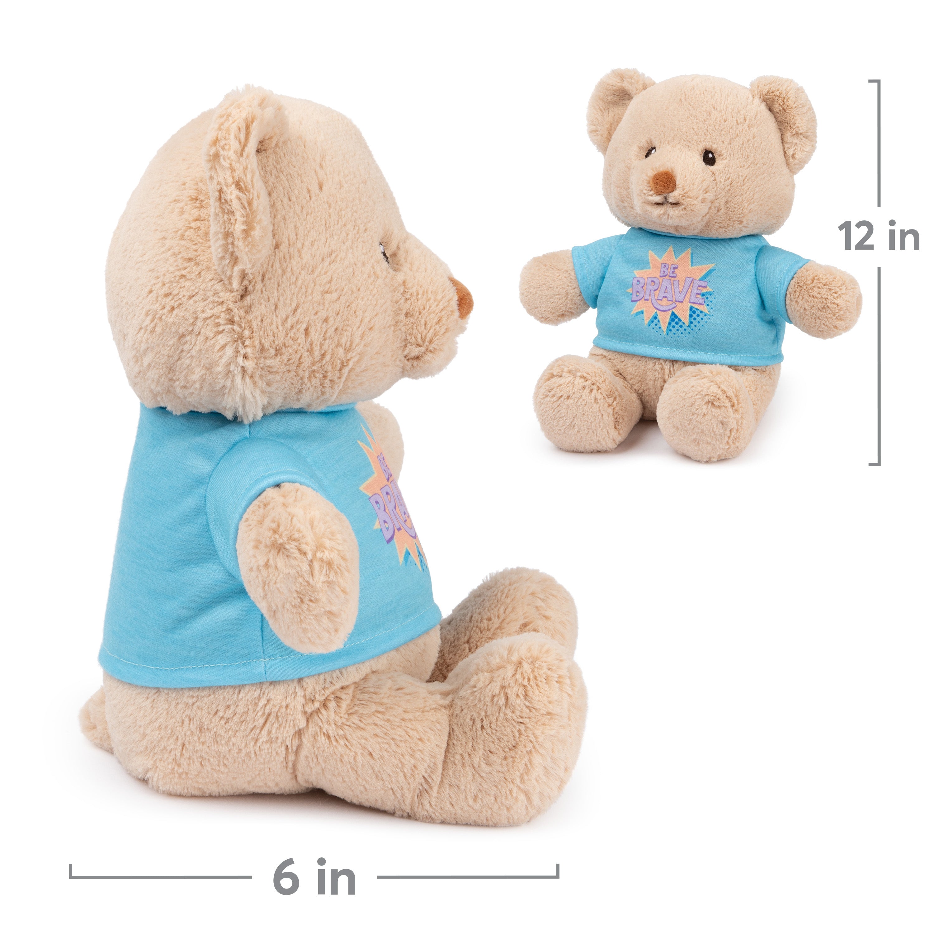GUND “Be Brave” Sustainable Message Bear with Blue T-Shirt, Teddy Bear Made from 100% Recycled Materials for Ages 1 and Up, Tan, 12”