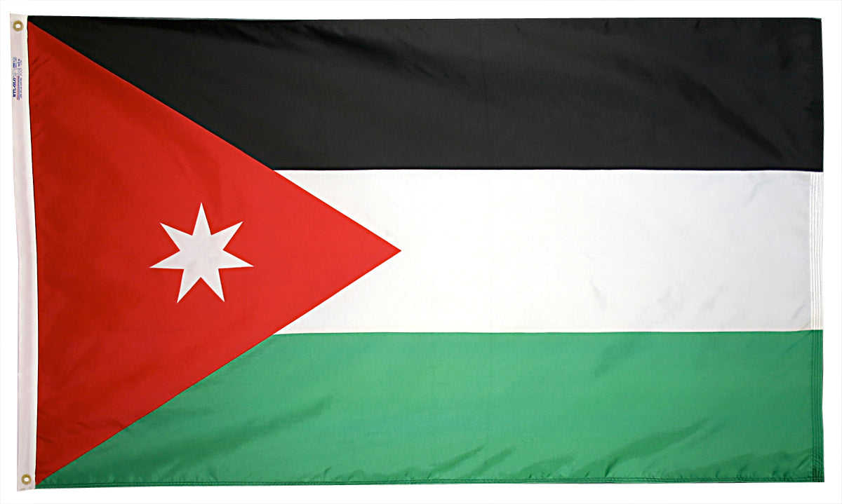 Jordan Flag 2x3 ft. Nylon SolarGuard Nyl-Glo 100% Made in USA to Official United Nations Design Specifications.