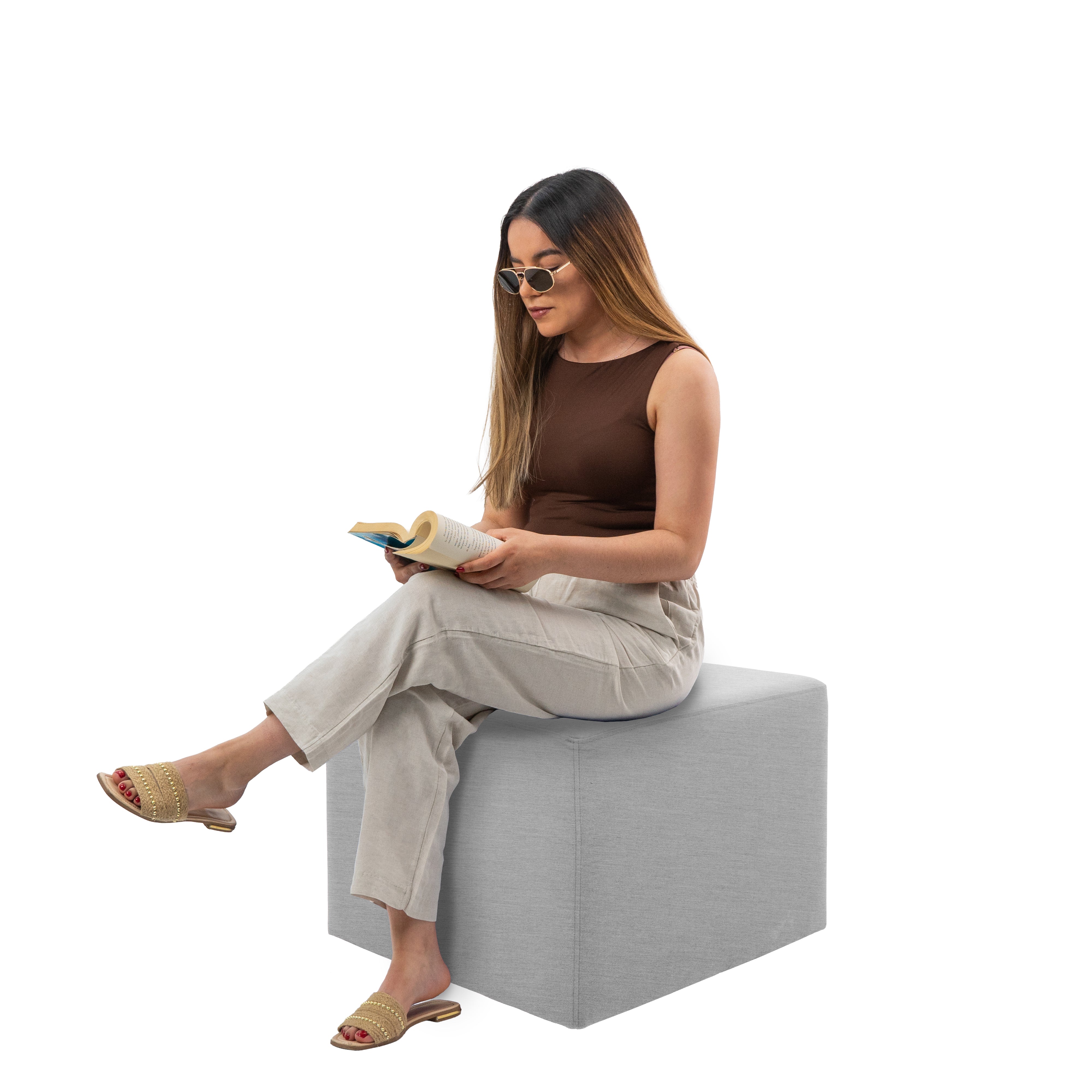 Outdoor 24" Square Ottoman with Sunbrella®, 18" H - Canvas Granite