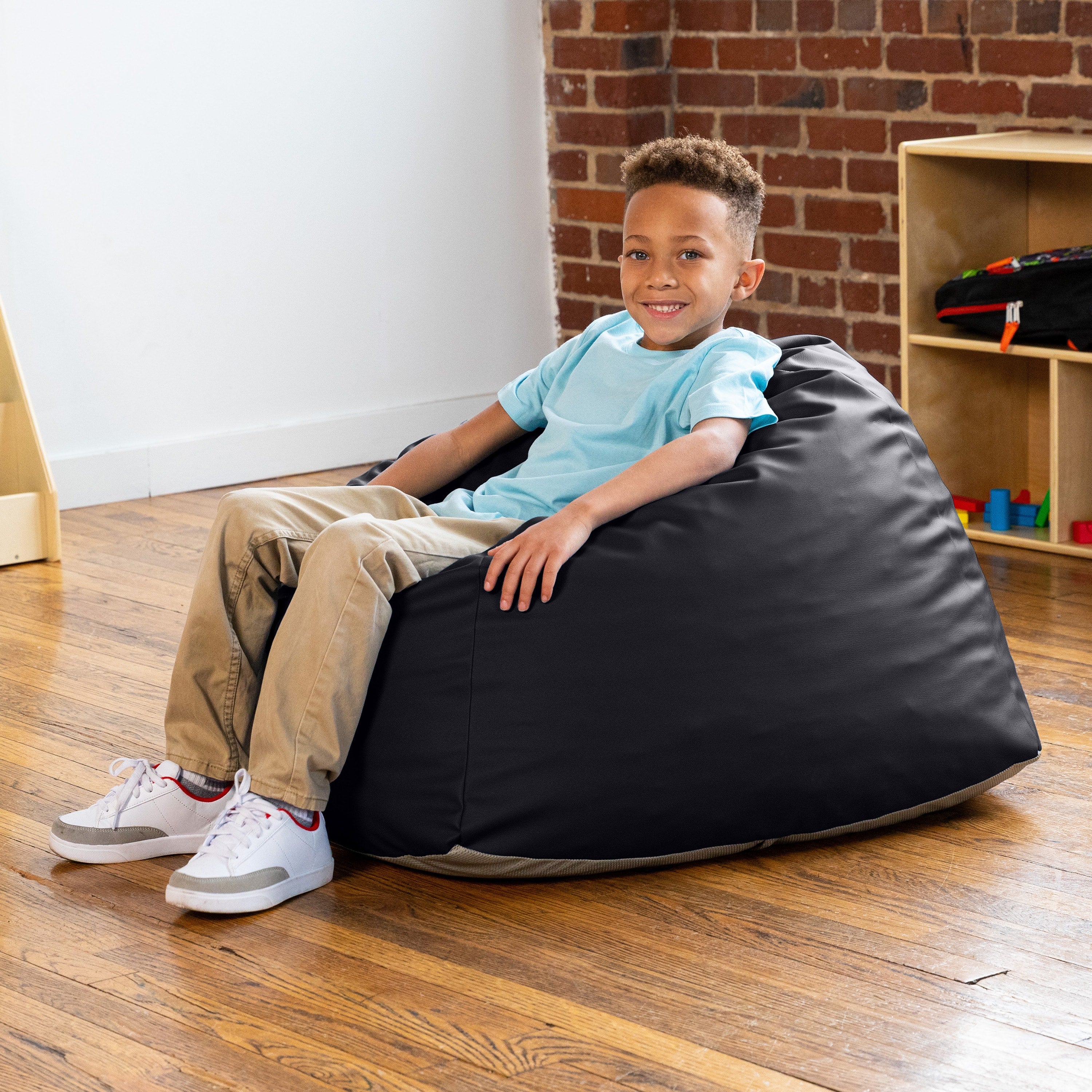 Jaxx Gumdrop Jr. Kids Bean Bag for Early Childhood & Educational Environments, Premium Vinyl - Black