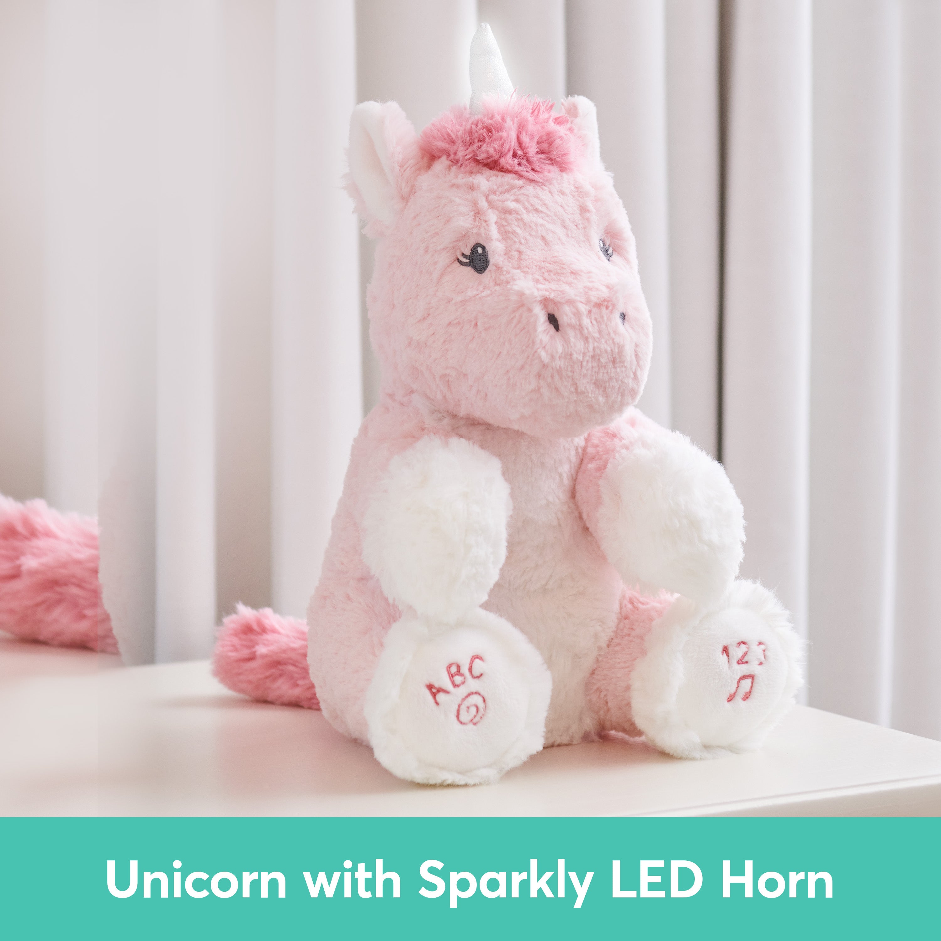 Baby GUND Alora the Unicorn Animated Plush, Singing Stuffed Animal Sensory Toy, Sings ABC Song and 123 Counting Song, Pink, 11”