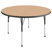 48" Round T-Molding Activity Table with Adjustable Standard Ball Glide Legs - Maple/Black
