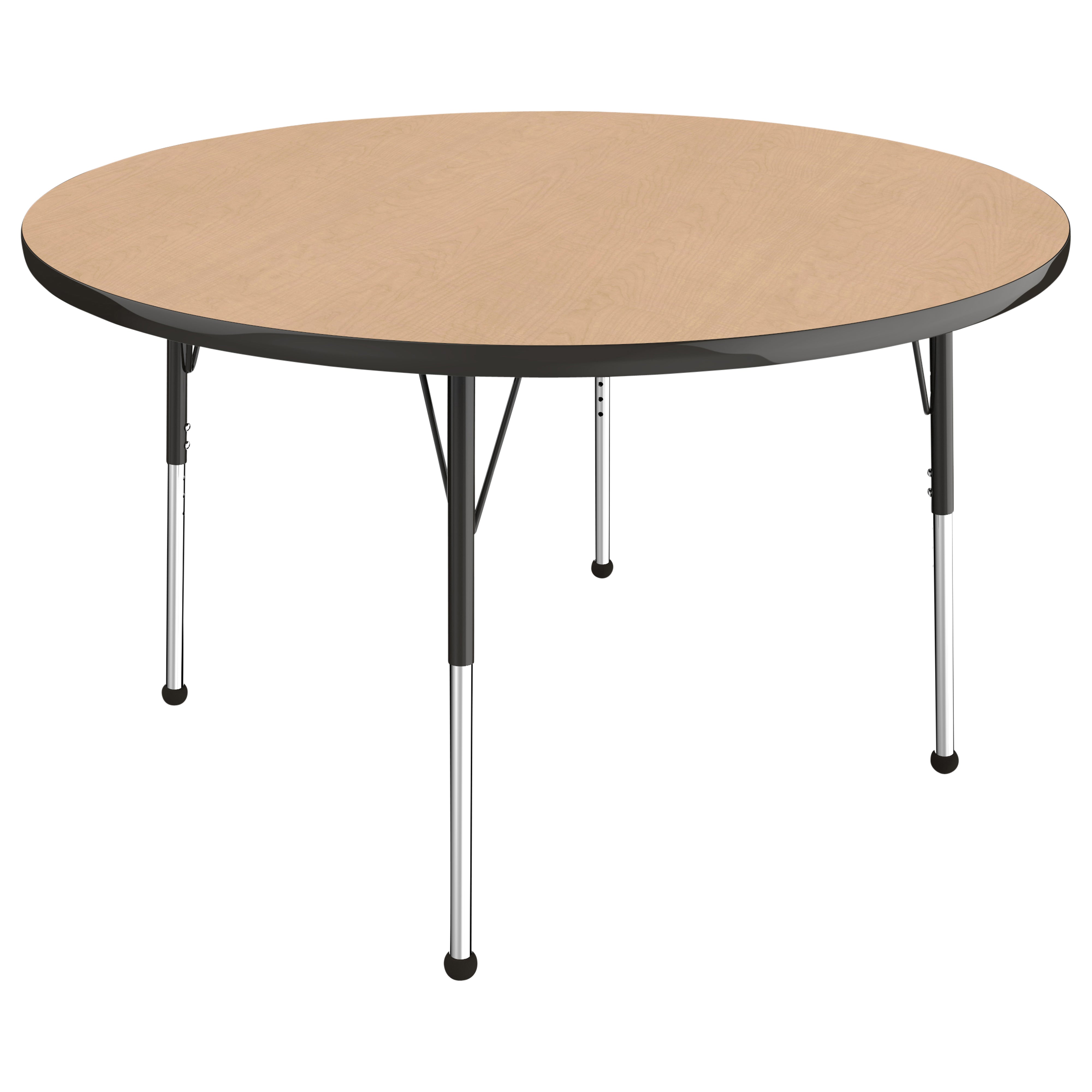 48" Round T-Molding Activity Table with Adjustable Standard Ball Glide Legs - Maple/Black