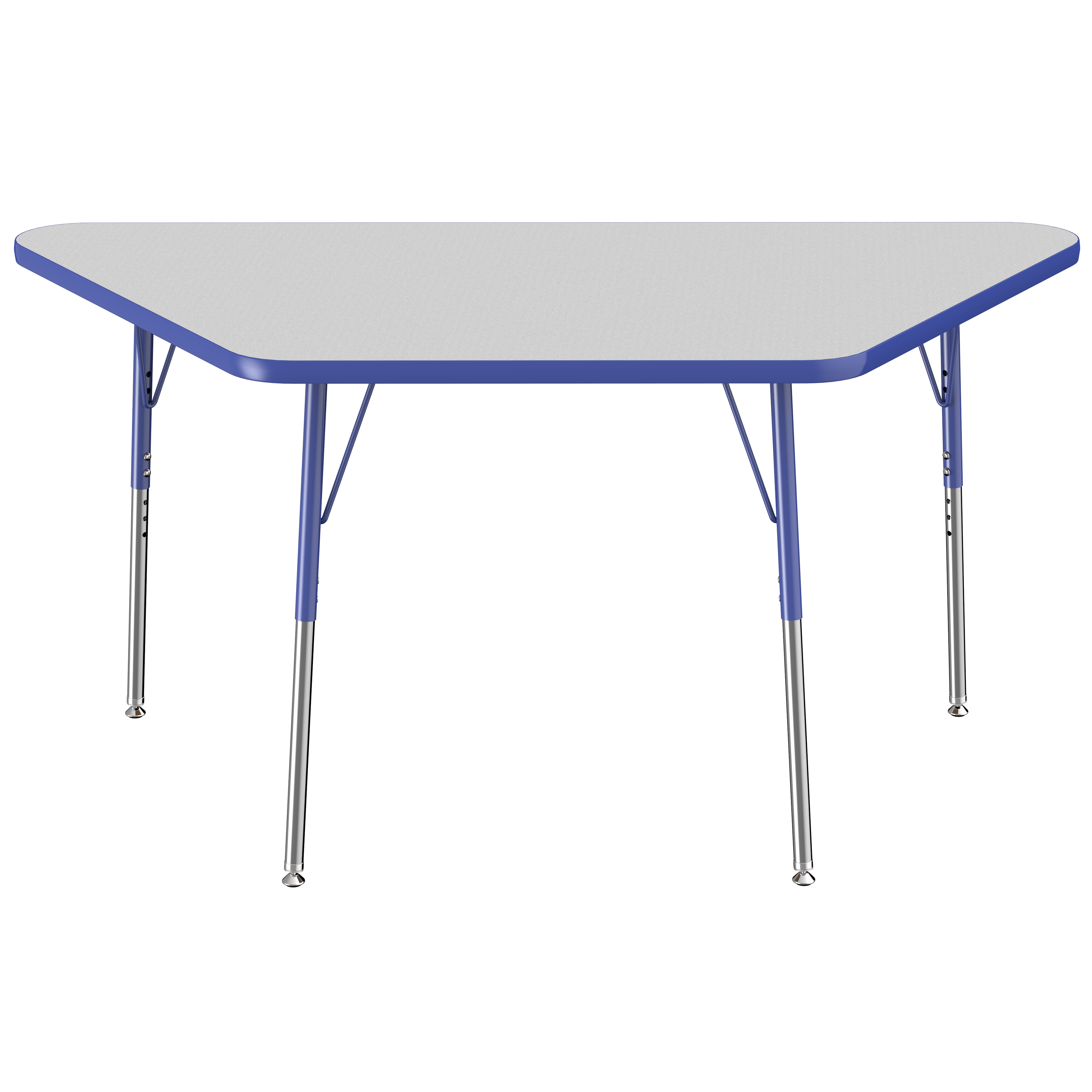 30" x 60" Trapezoid T-Molding Activity Table with Adjustable Standard Swivel Glide Legs - Gray/Blue