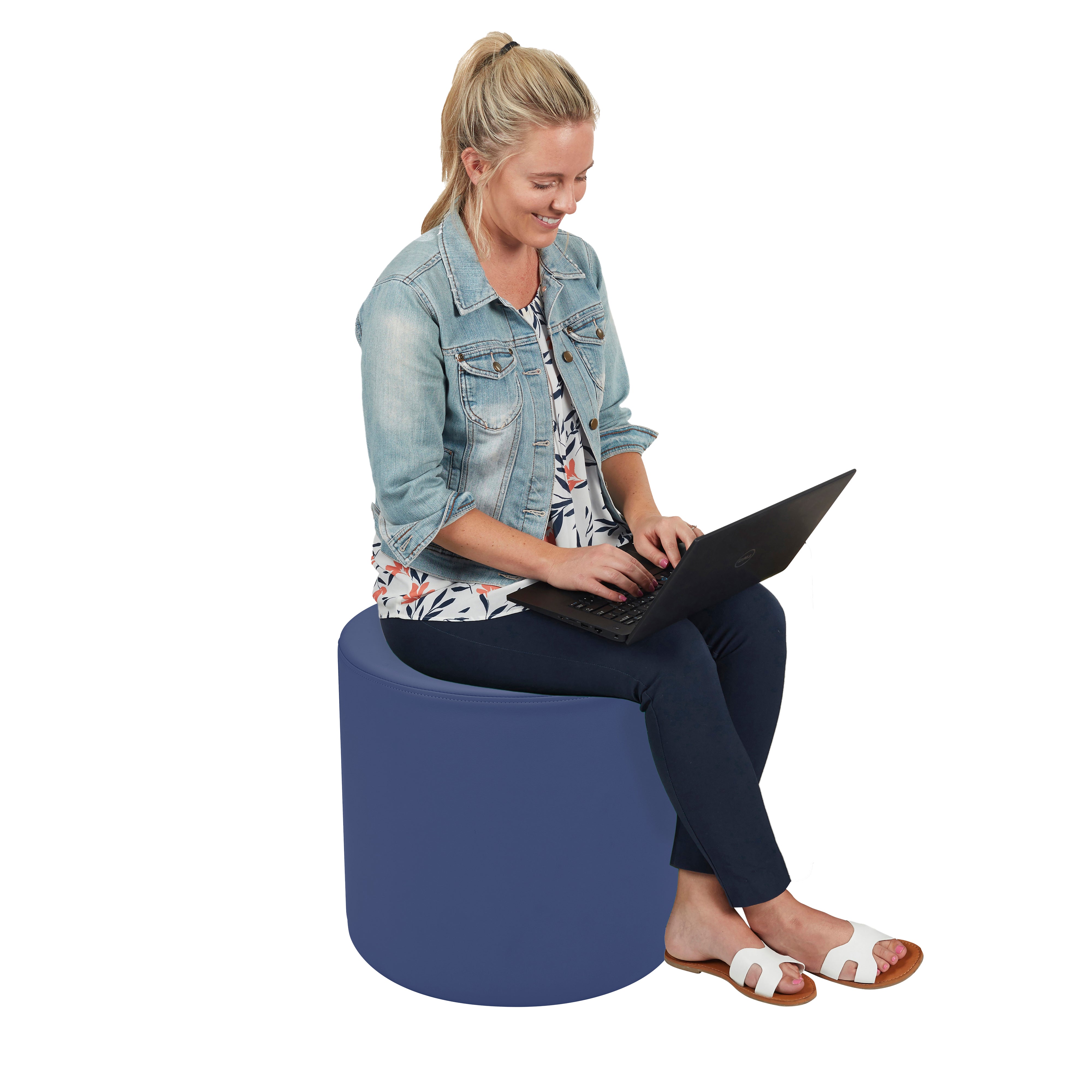 Pro Series Upholstered Round Ottoman 18" Height - Navy