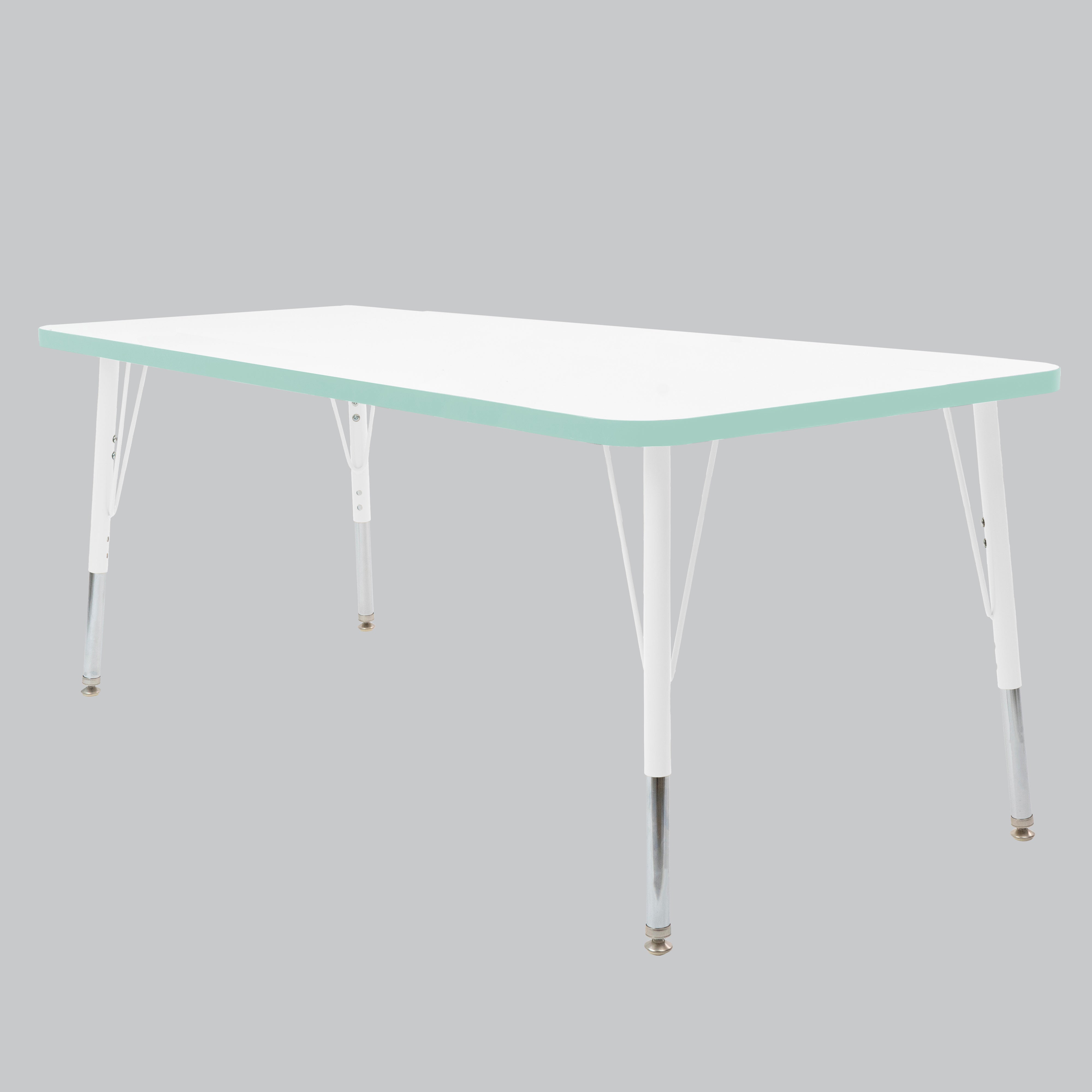 30" x 72" Rectangle Thermofused Activity Table with Adjustable Standard Swivel Glide Legs - White/Seafoam/White