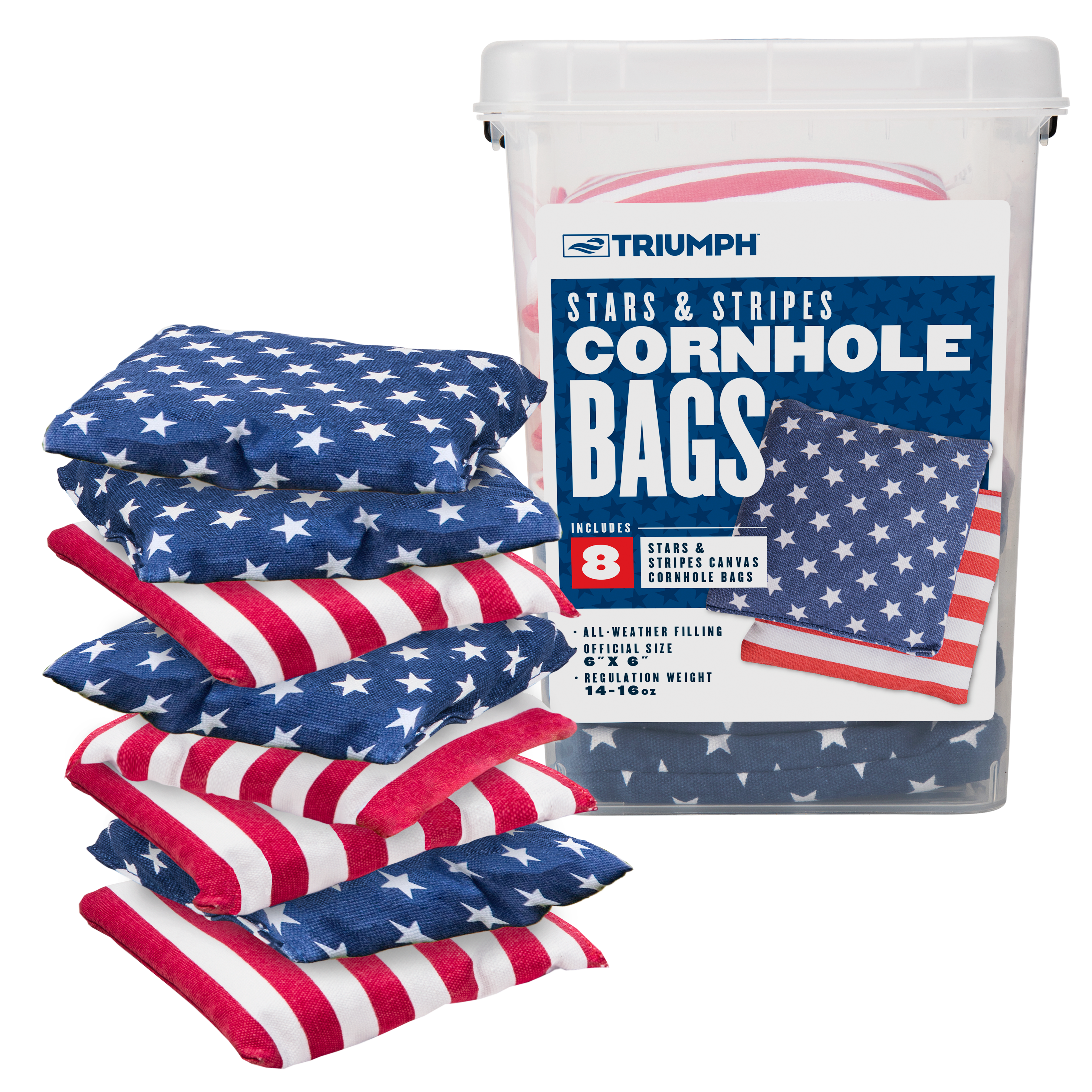 Triumph 8-Pack 6" x 6" 16 oz, Bean Bags With Tub, Patriotic