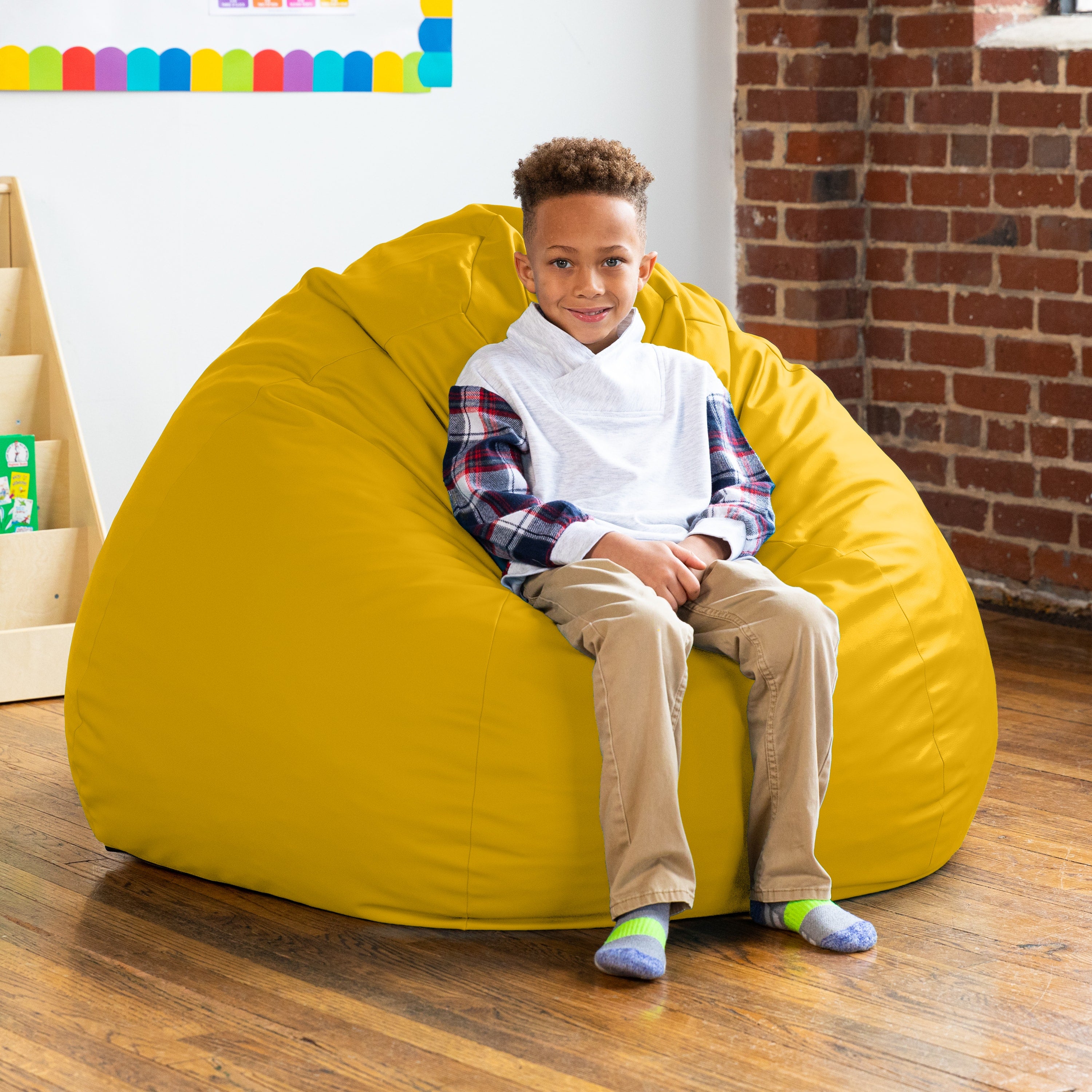 Jaxx Gumdrop Commercial Grade Bean Bag for Educational Environments, Large Size - Premium Vinyl - Yellow