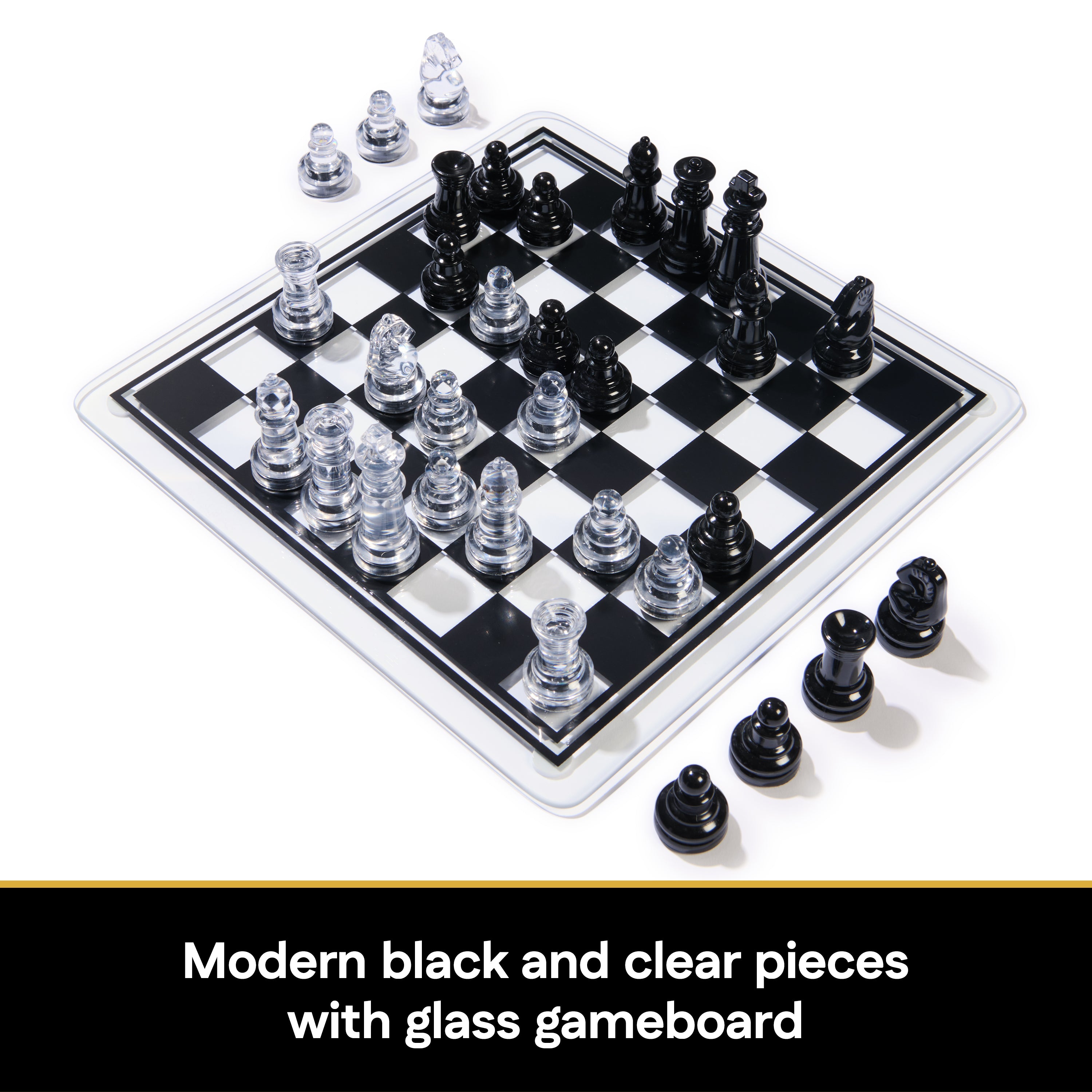 Spin Master Games, Cardinal Classics, Black and Clear Chess & Checkers Set with Glass Gameboard, for Adults and Kids Ages 8 and up