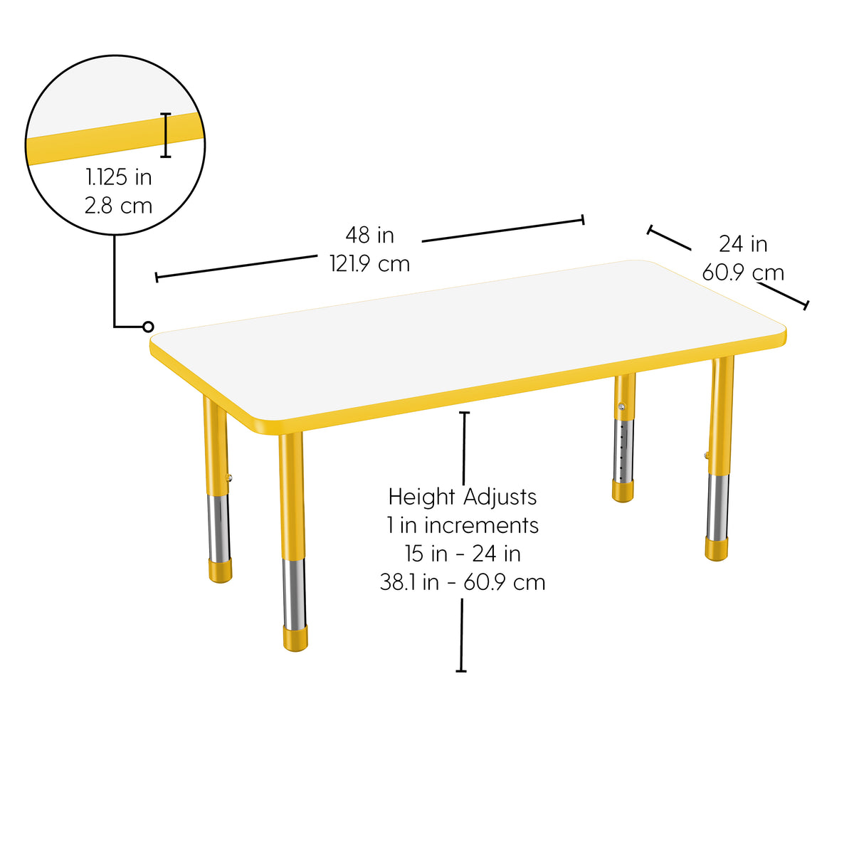 24" x 48" Rectangle Dry-Erase Activity Table with Adjustable Chunky Legs - Whiteboard/Yellow
