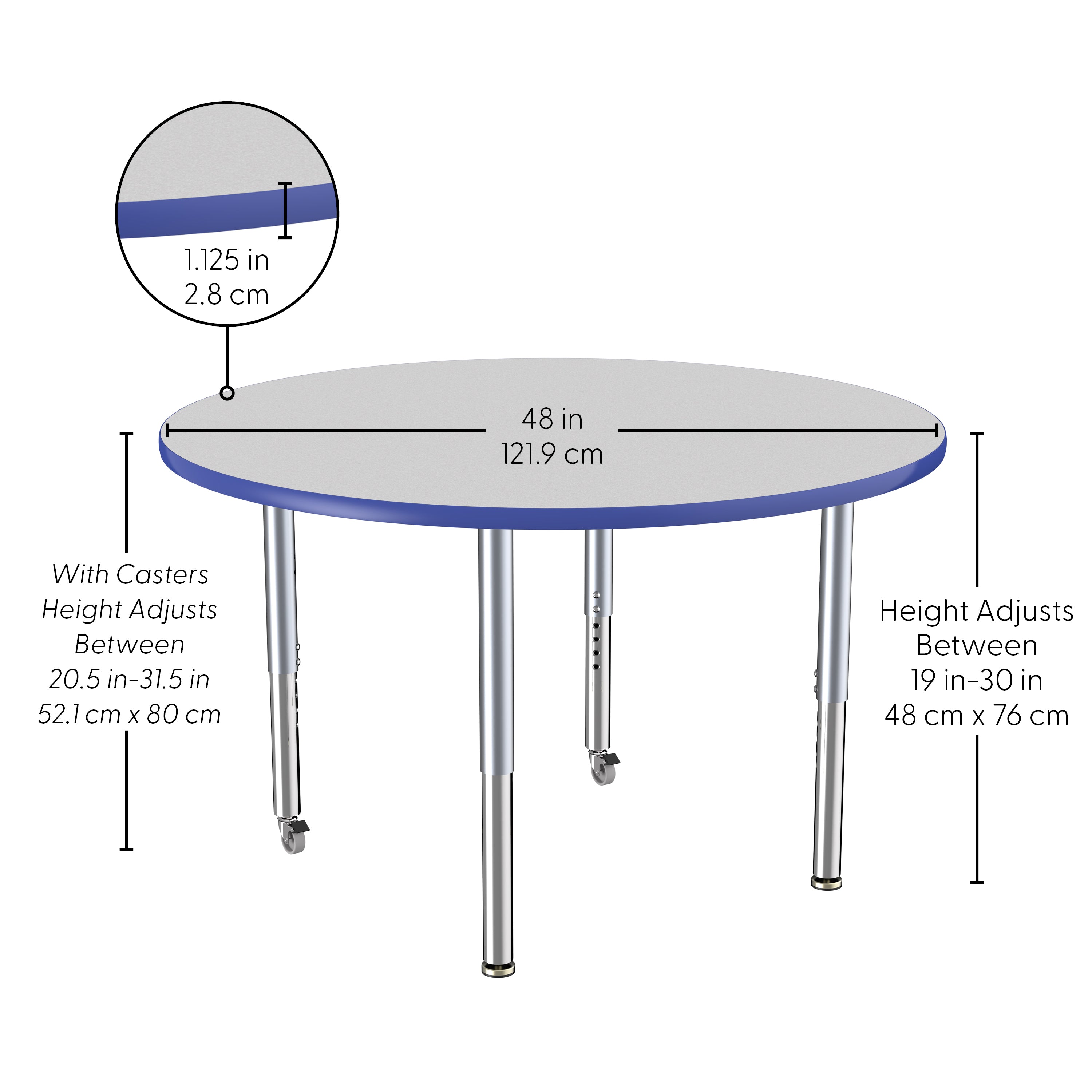 48" Round Thermofused Activity Table with Adjustable Super Legs - Gray/Blue/Silver