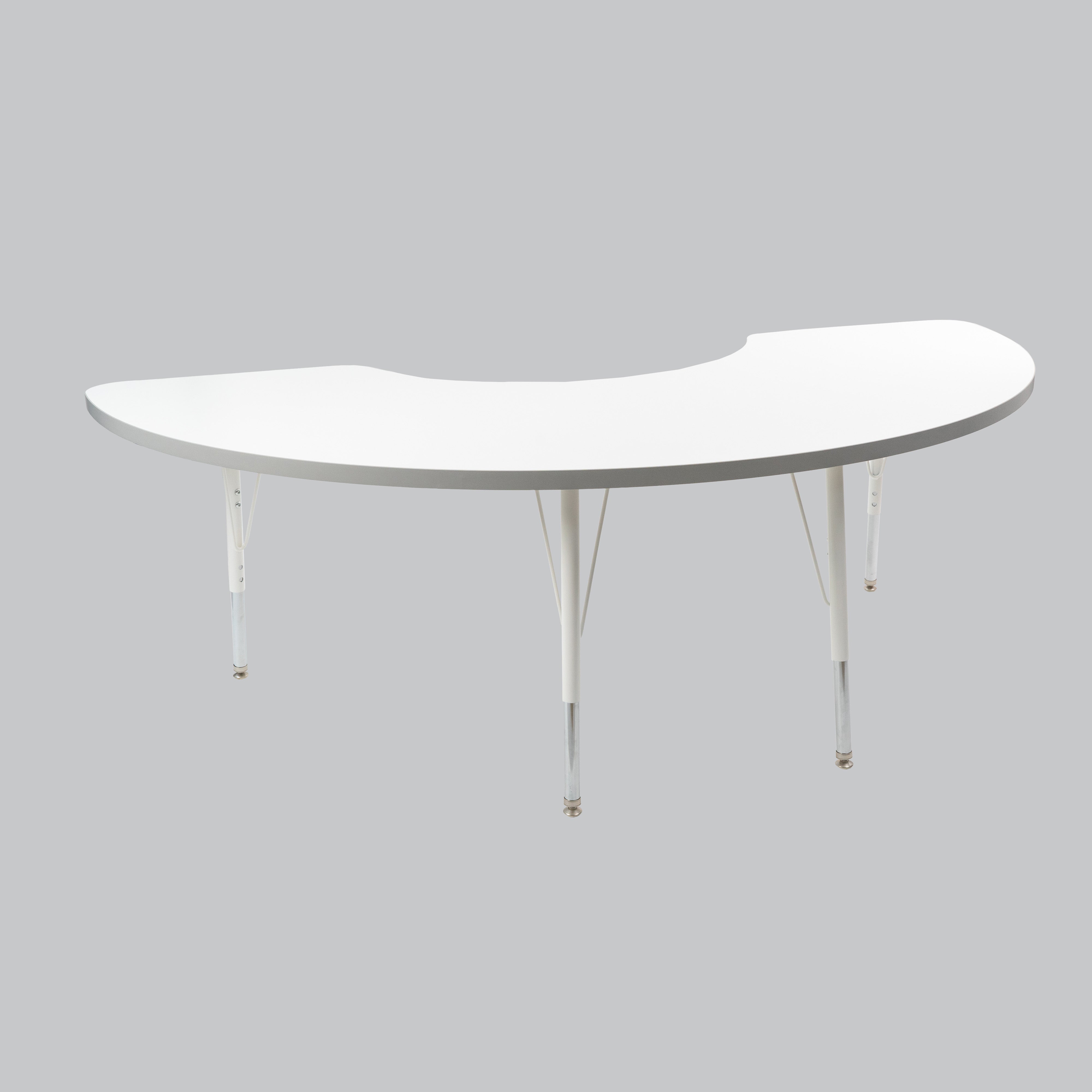 36" x 72" Half Moon Thermofused Activity Table with Adjustable Standard Swivel Glide Legs - White/North Sea/White