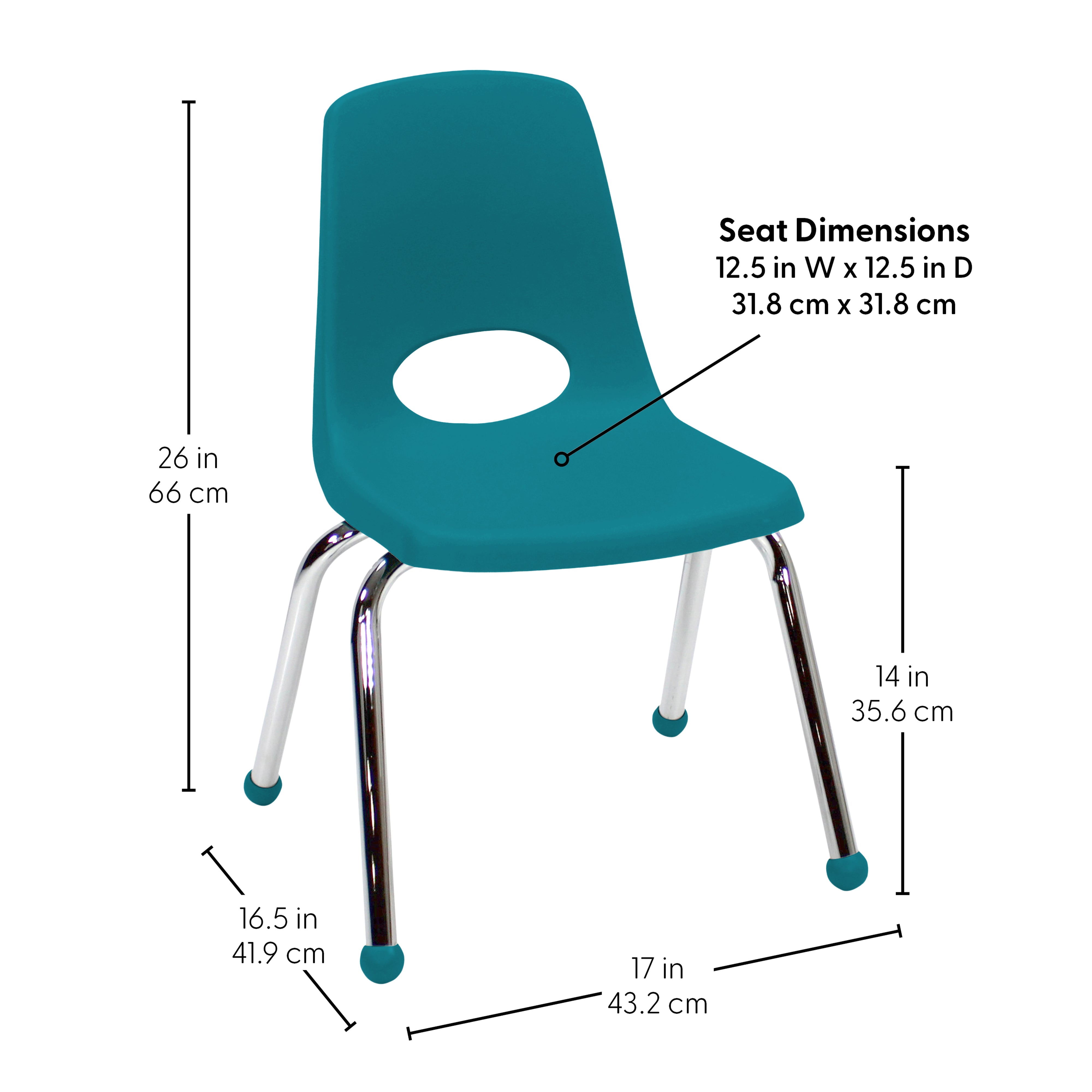 14" Stack Chair with Ball Glides, 6-Piece - Teal