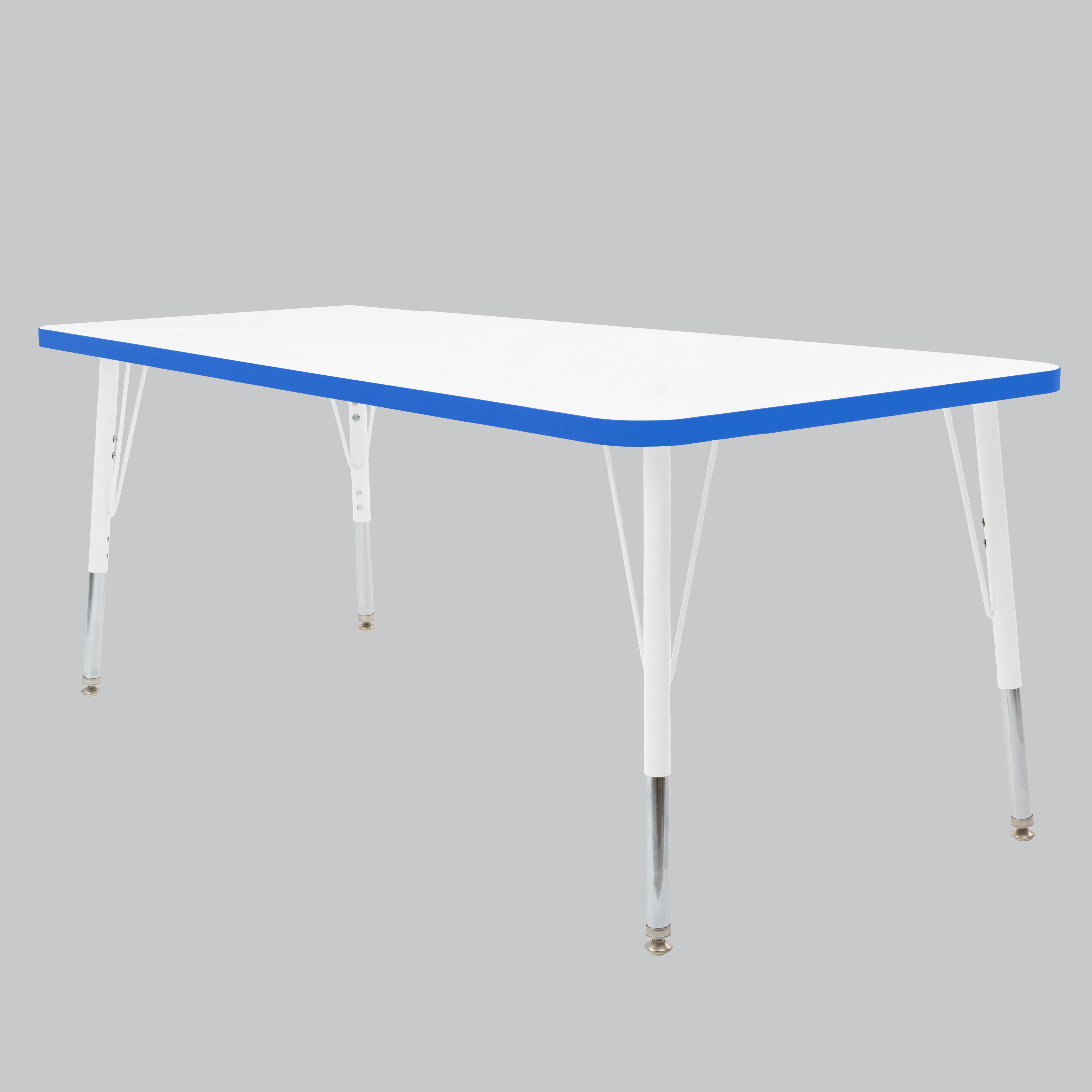 30" x 72" Rectangle Thermofused Activity Table with Adjustable Standard Swivel Glide Legs - White/Blue/White