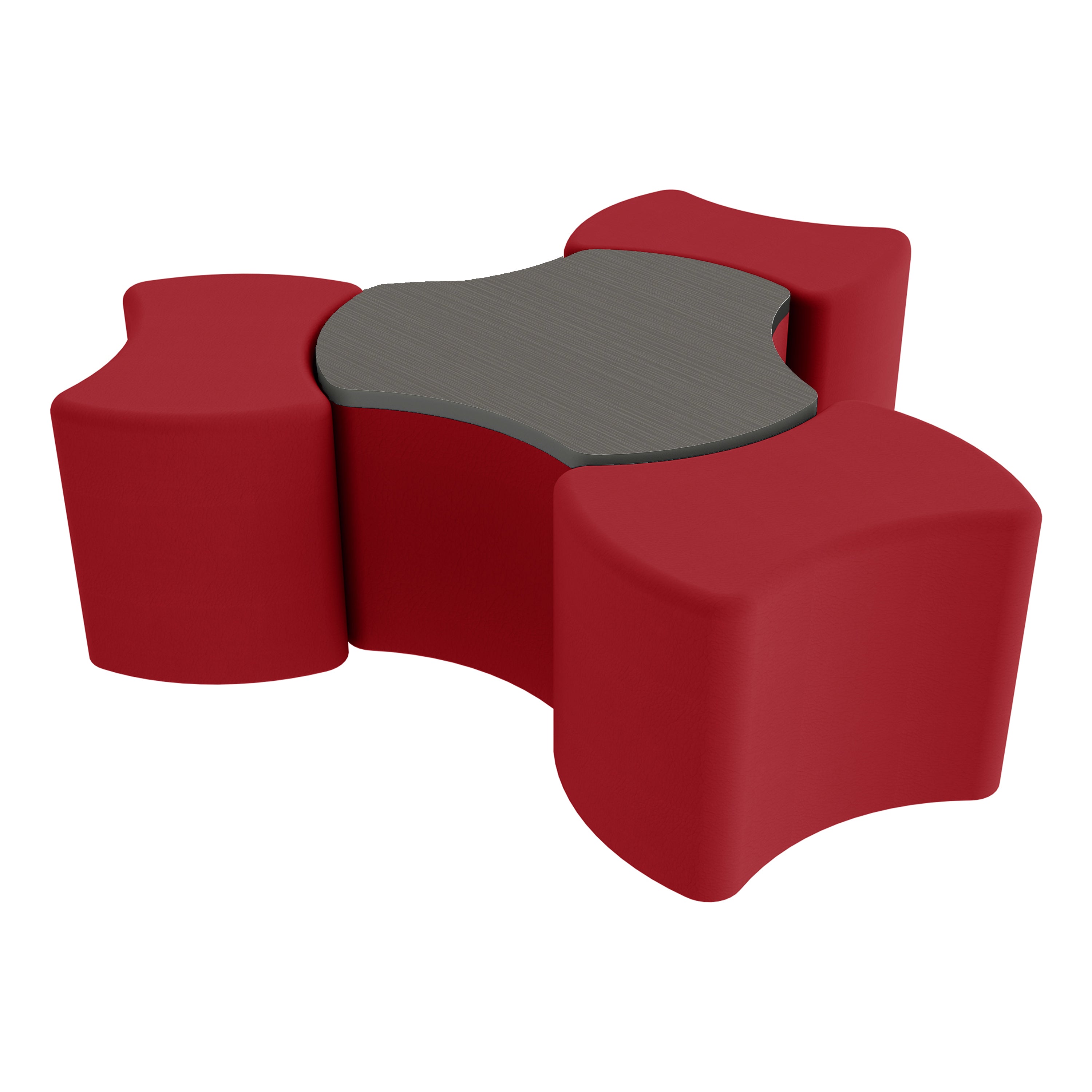 Pro Series Cog Ottoman Table with Bowtie 18" H Seating, 4-Piece Set - Crimson/Cosmic Strandz