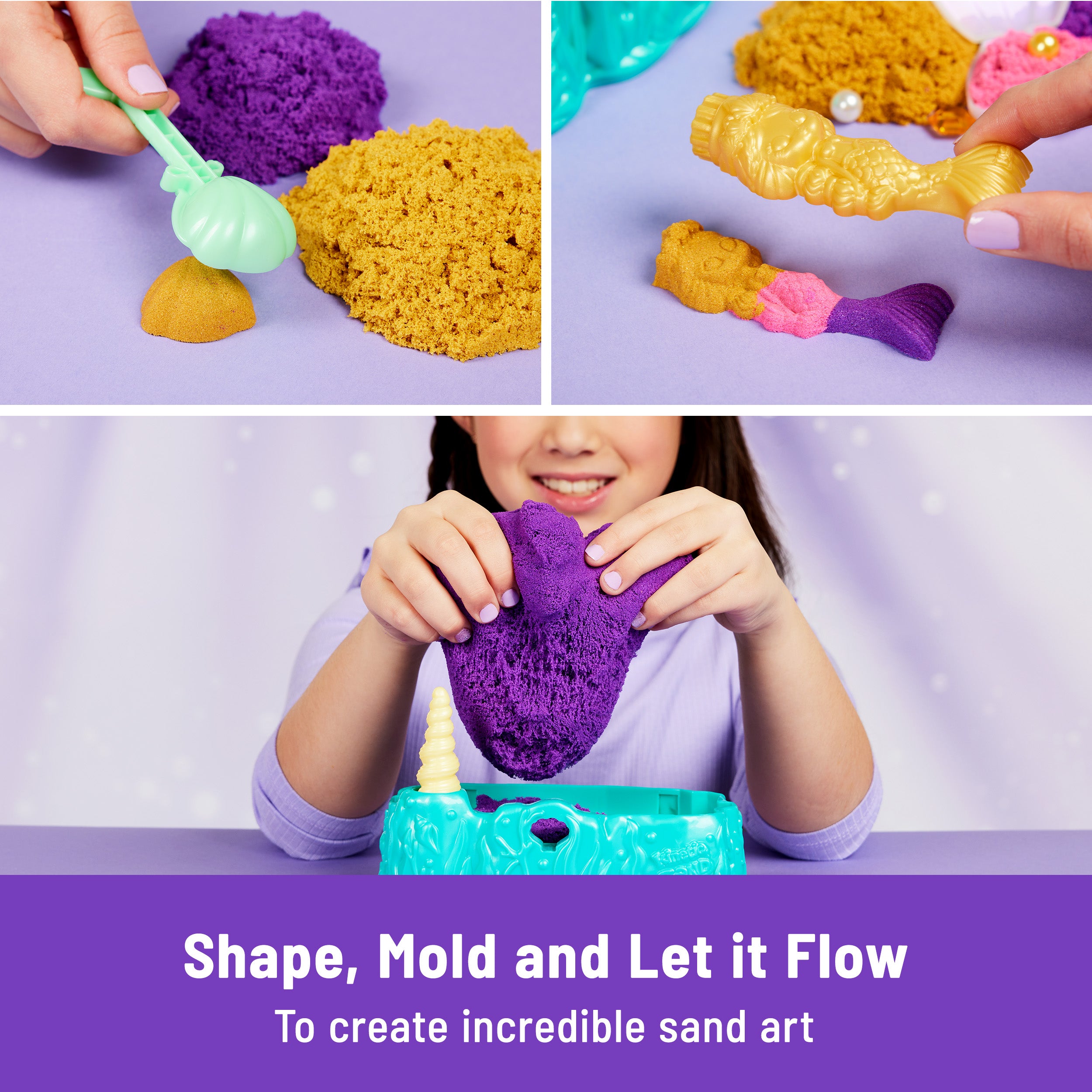 Kinetic Sand, Mermaid Crystal Playset, Over 1lb of Play Sand, Gold Shimmer Sand, Storage and Tools, Sensory Toys for Kids Ages 3 and up