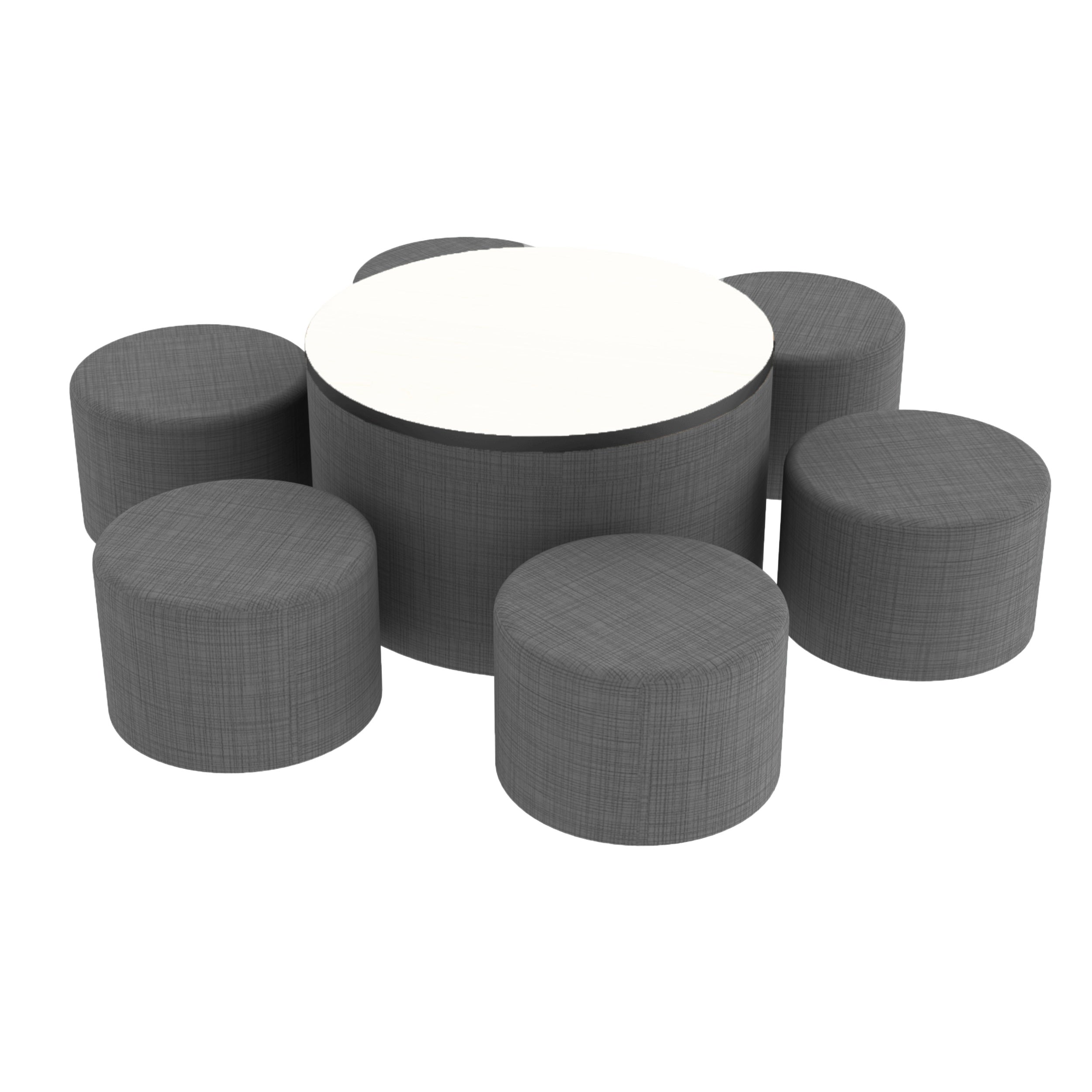 Pro Series Dry-Erase 30" Round Ottoman Table with Round 12" H Seating, 7-Piece Set - Slate Gray Crosshatch/Whiteboard