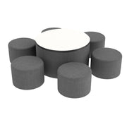 Pro Series Dry-Erase 30" Round Ottoman Table with Round 12" H Seating, 7-Piece Set - Slate Gray Crosshatch/Whiteboard